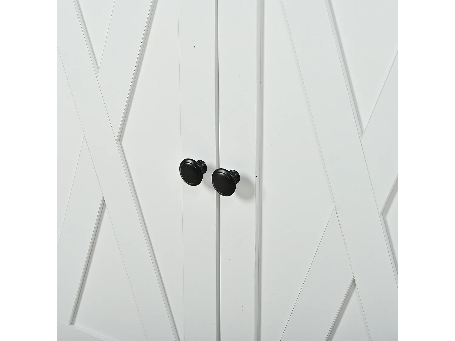 Modernes Sideboard 140x40x78 cm - mit 4 Türen und verstellbaren Regalen - runde schwarze Griffe - MDF - weiß