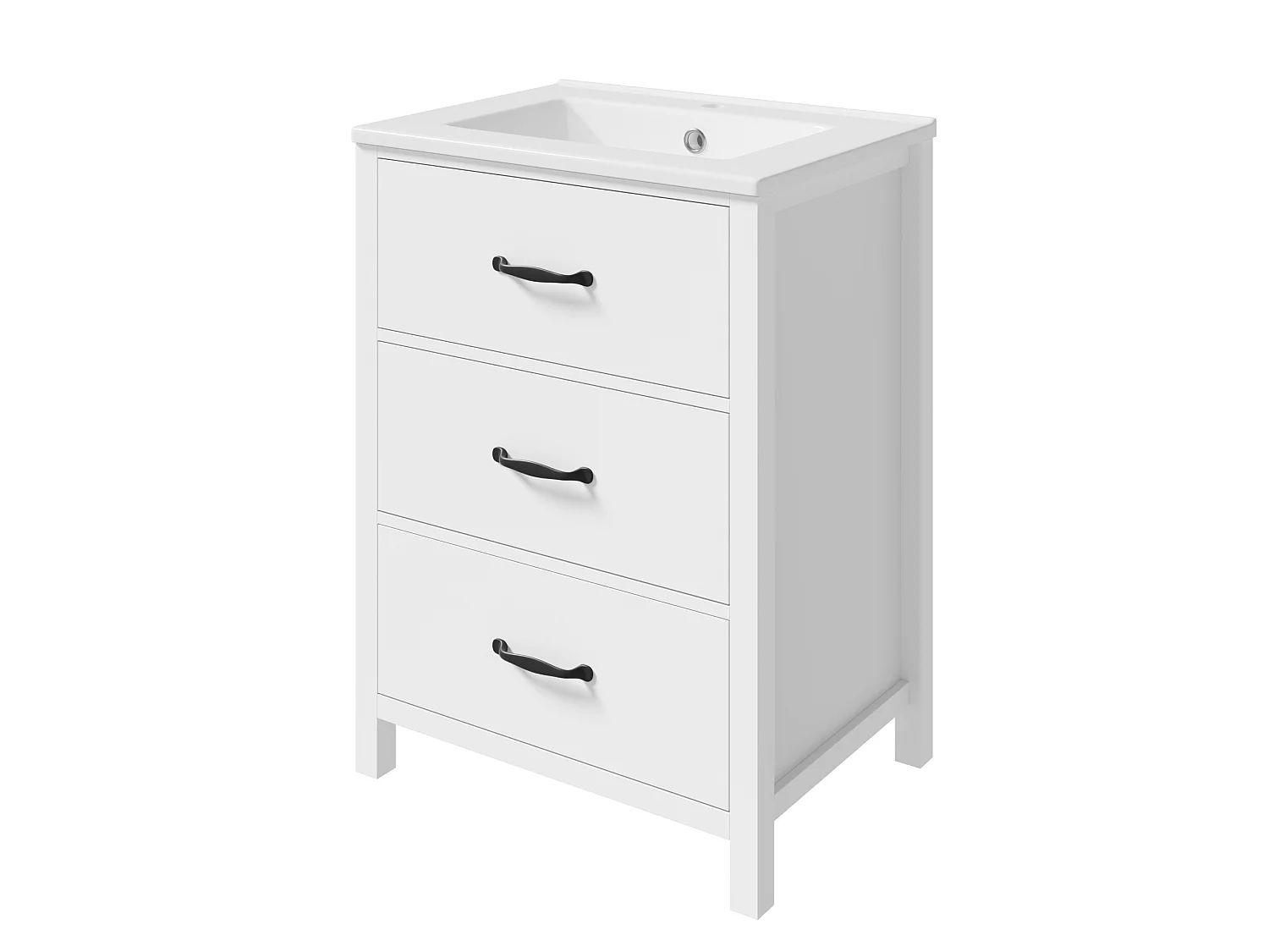 Mebel łazienkowy z ceramiczną umywalką - 61,3x46,3x82,5 cm - z 3 szufladami - MDF - biały