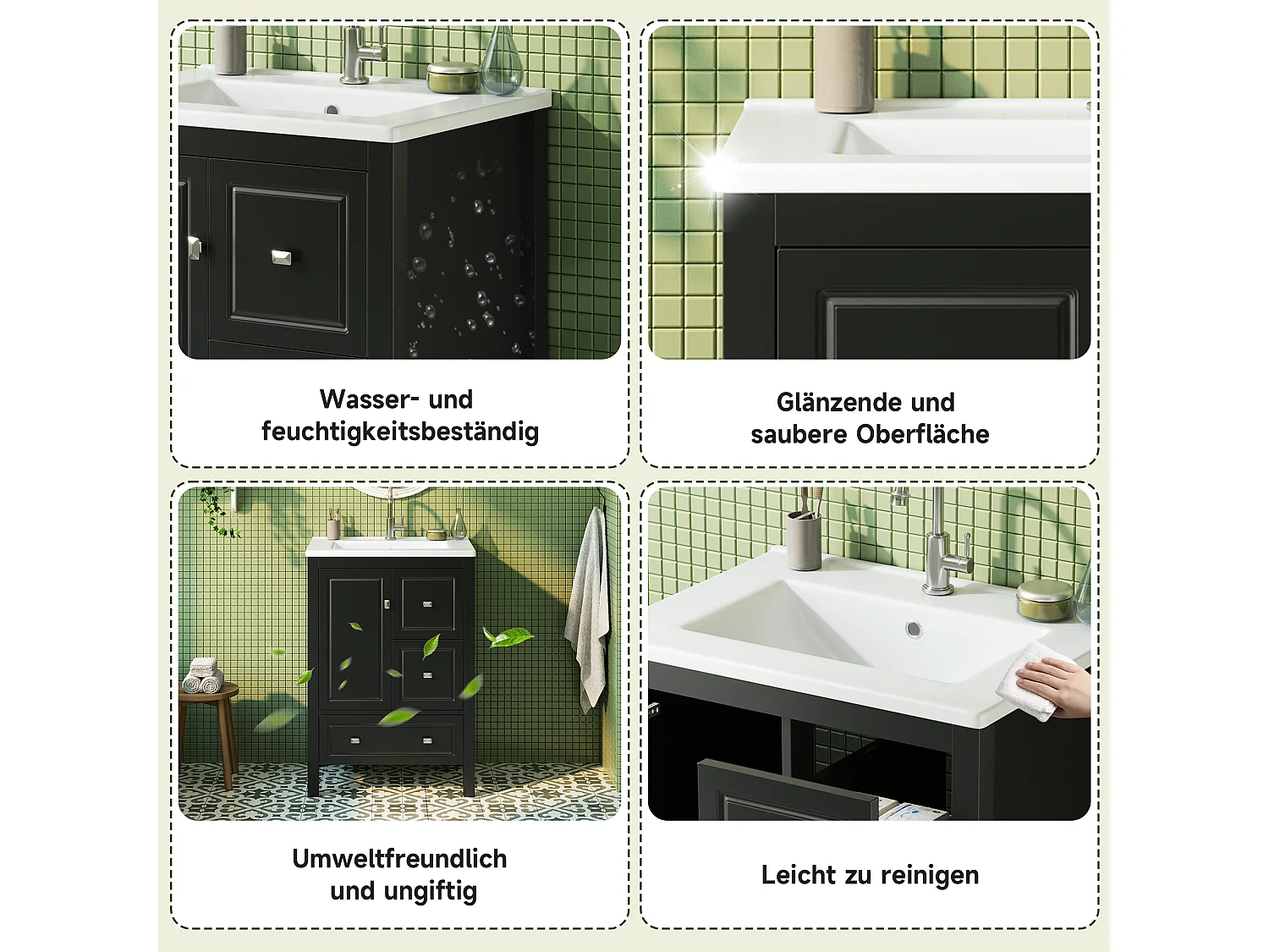 Mueble de baño con lavabo de cerámica - 62x47x90 cm - 3 cajones y 1 puerta - Acabado lacado - MDF - negro