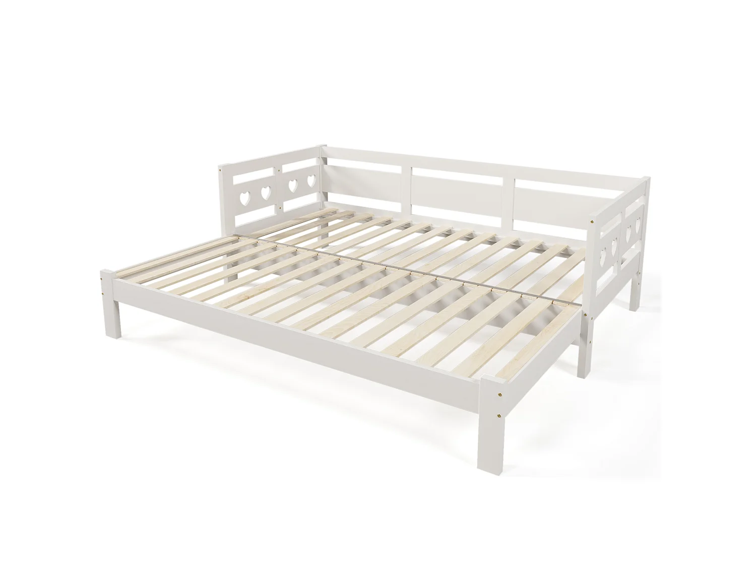 Solid pine trundle bed - 90(180)x190cm - with slatted base - White