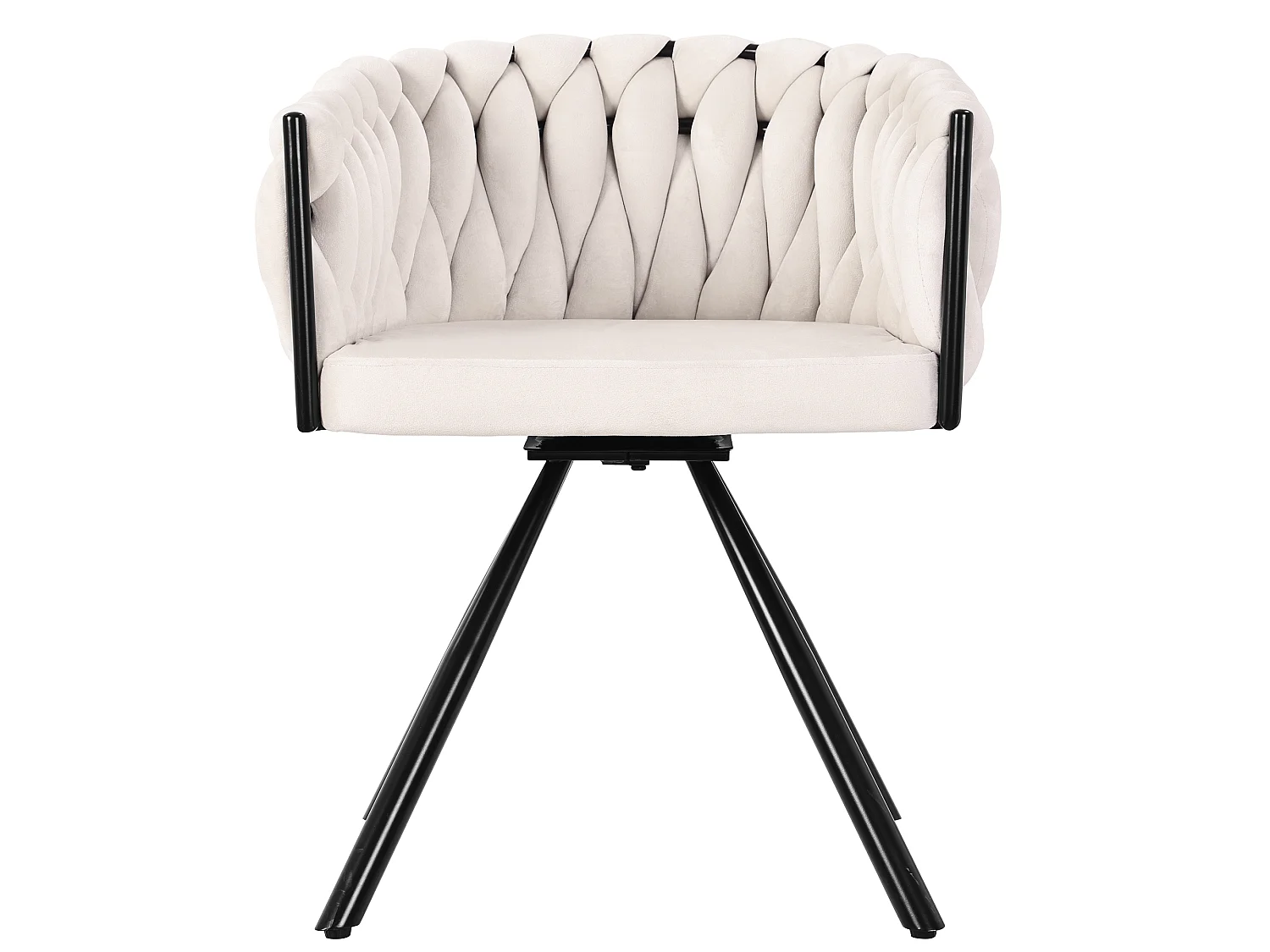 Set of 2 Velvet Swivel Chairs with Armrests - Metal Legs - Beige
