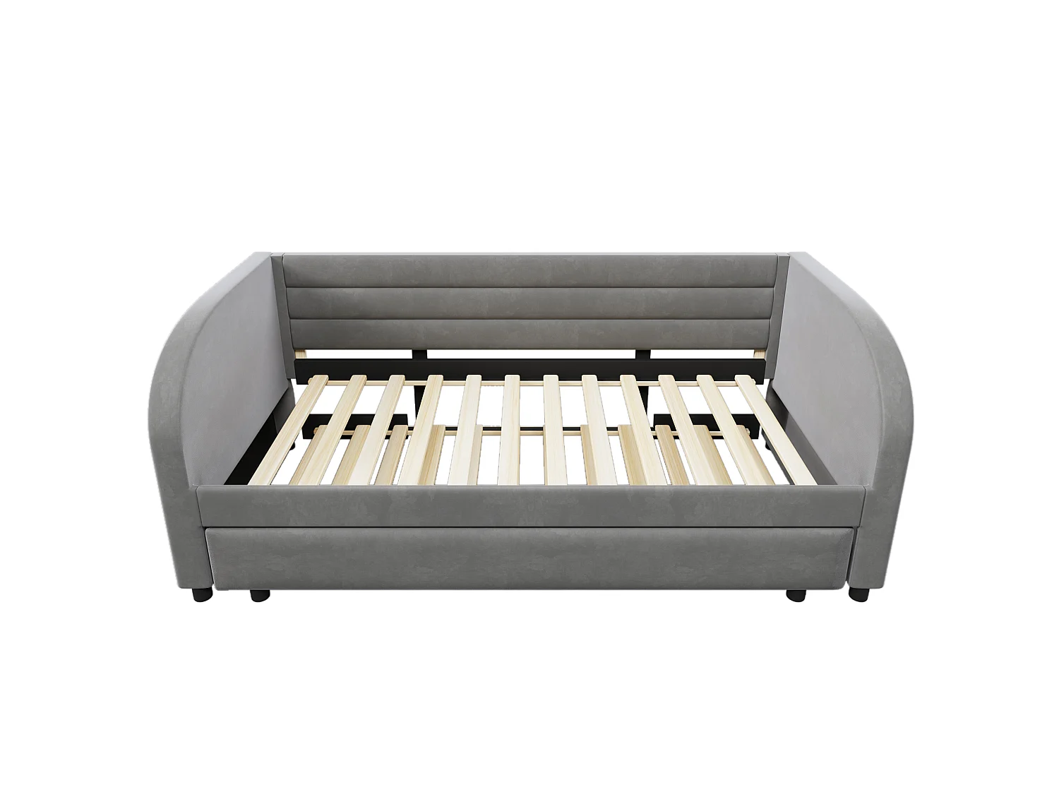 Stoppad bäddsoffa 90x200 cm - med utdragssäng - integrerad LED-belysning - flanelltyg - grå (madrass ingår ej)