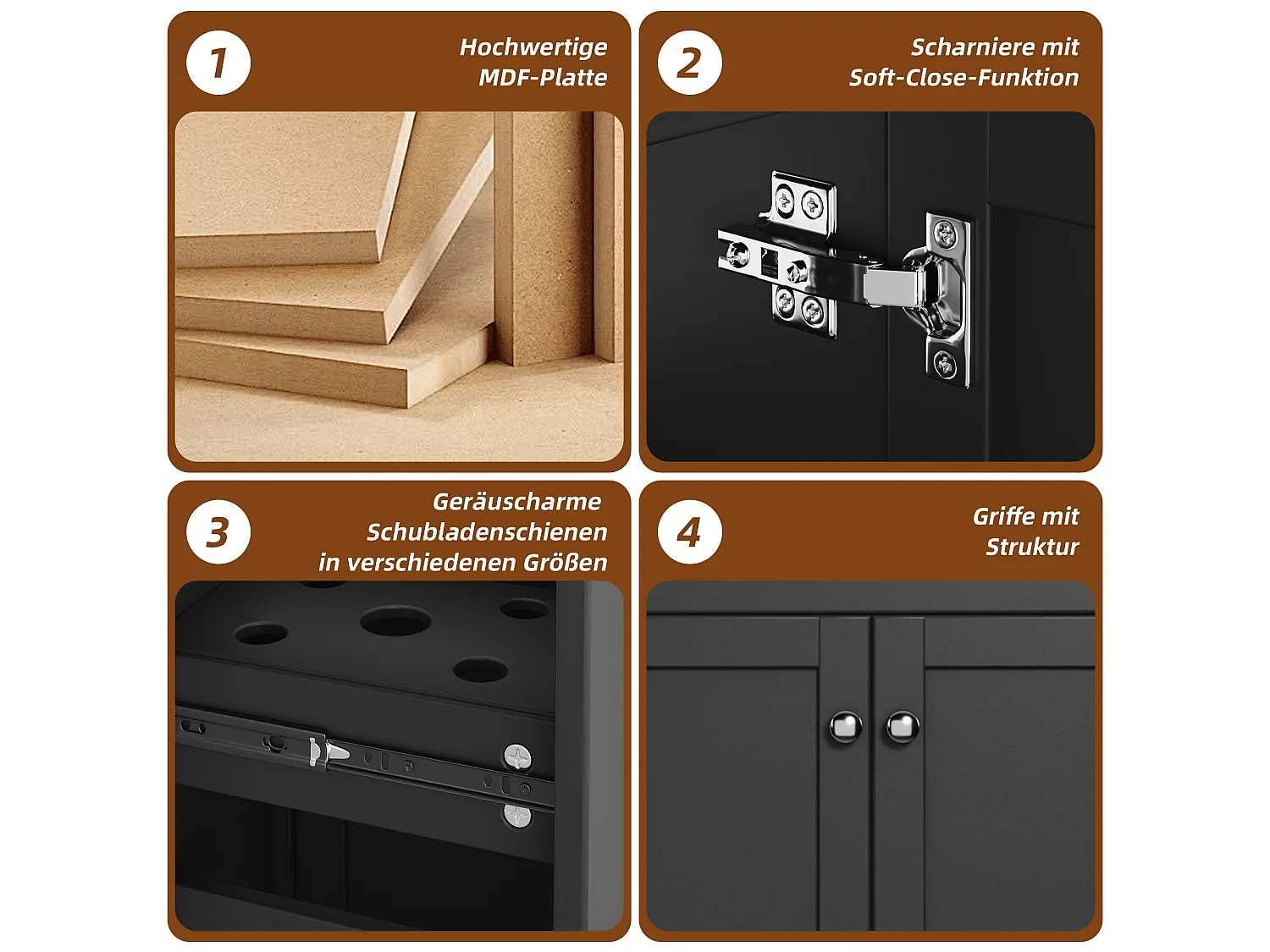 Mueble de baño con lavabo de cerámica - 76,5x47x87 cm - 3 cajones y 1 puerta - acabado lacado - MDF - negro