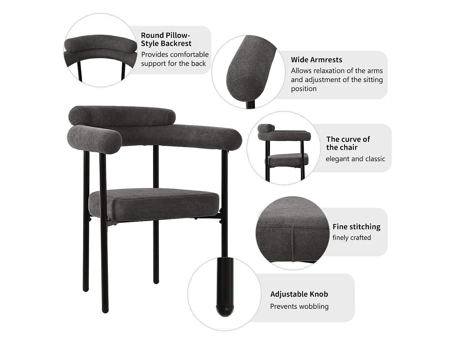 Set of 4 velvet chairs - with armrests - Gray