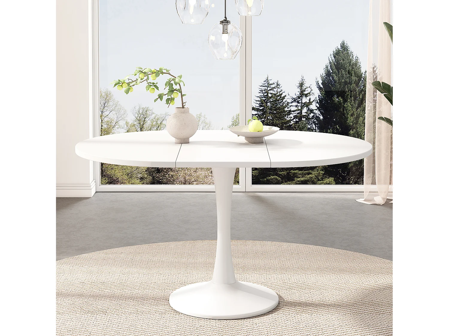 Oval drop-leaf dining table - 100/140 x 100 x 75 cm - MDF - White