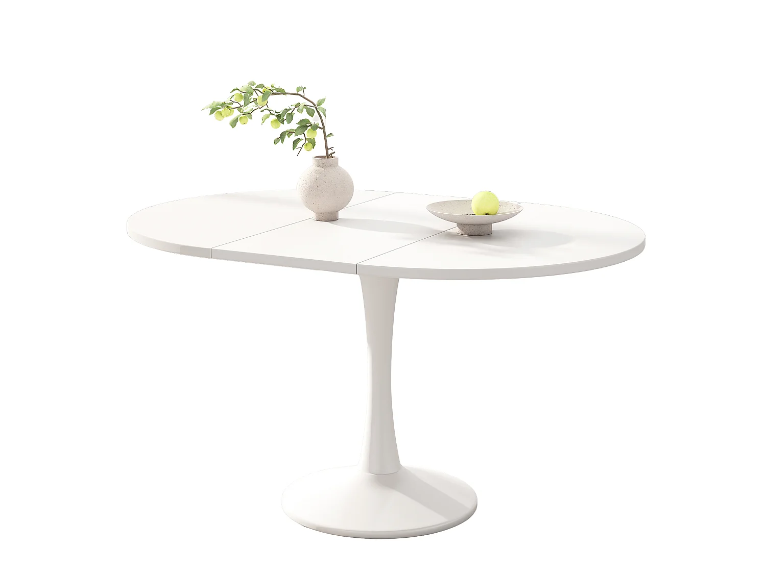 Oval drop-leaf dining table - 100/140 x 100 x 75 cm - MDF - White
