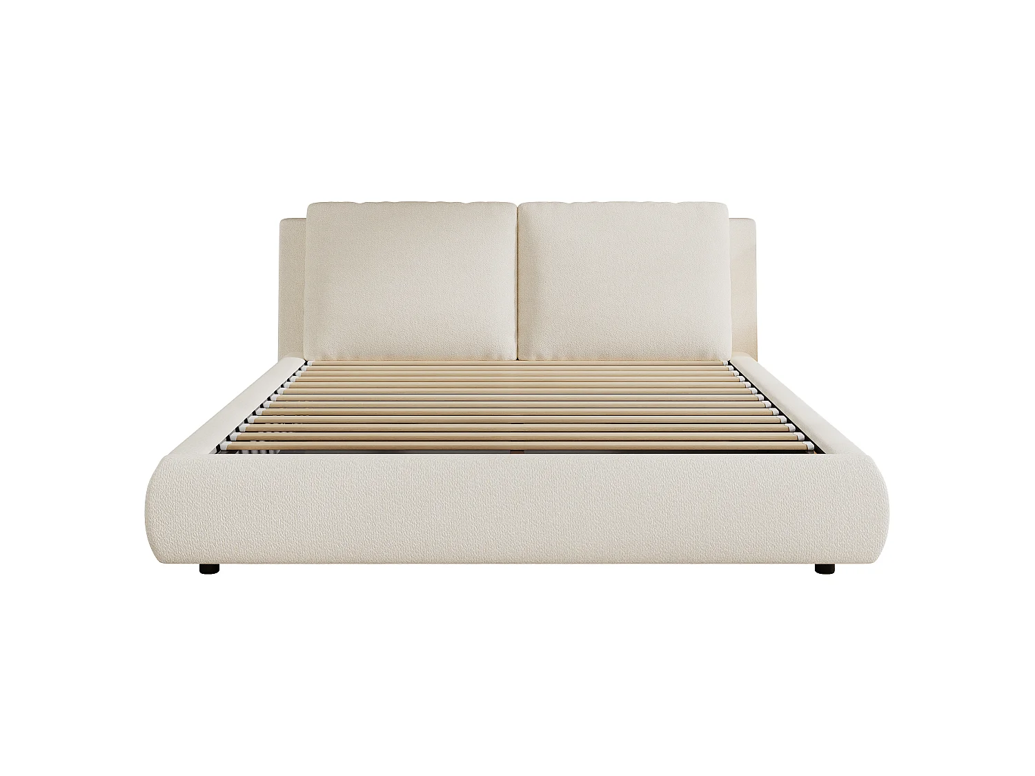 Stoppad förvaringssäng 160x200 cm - tuftad huvudgavel - förvaring under sängen - ribbotten - bouclé-tyg - beige (utan madrass)