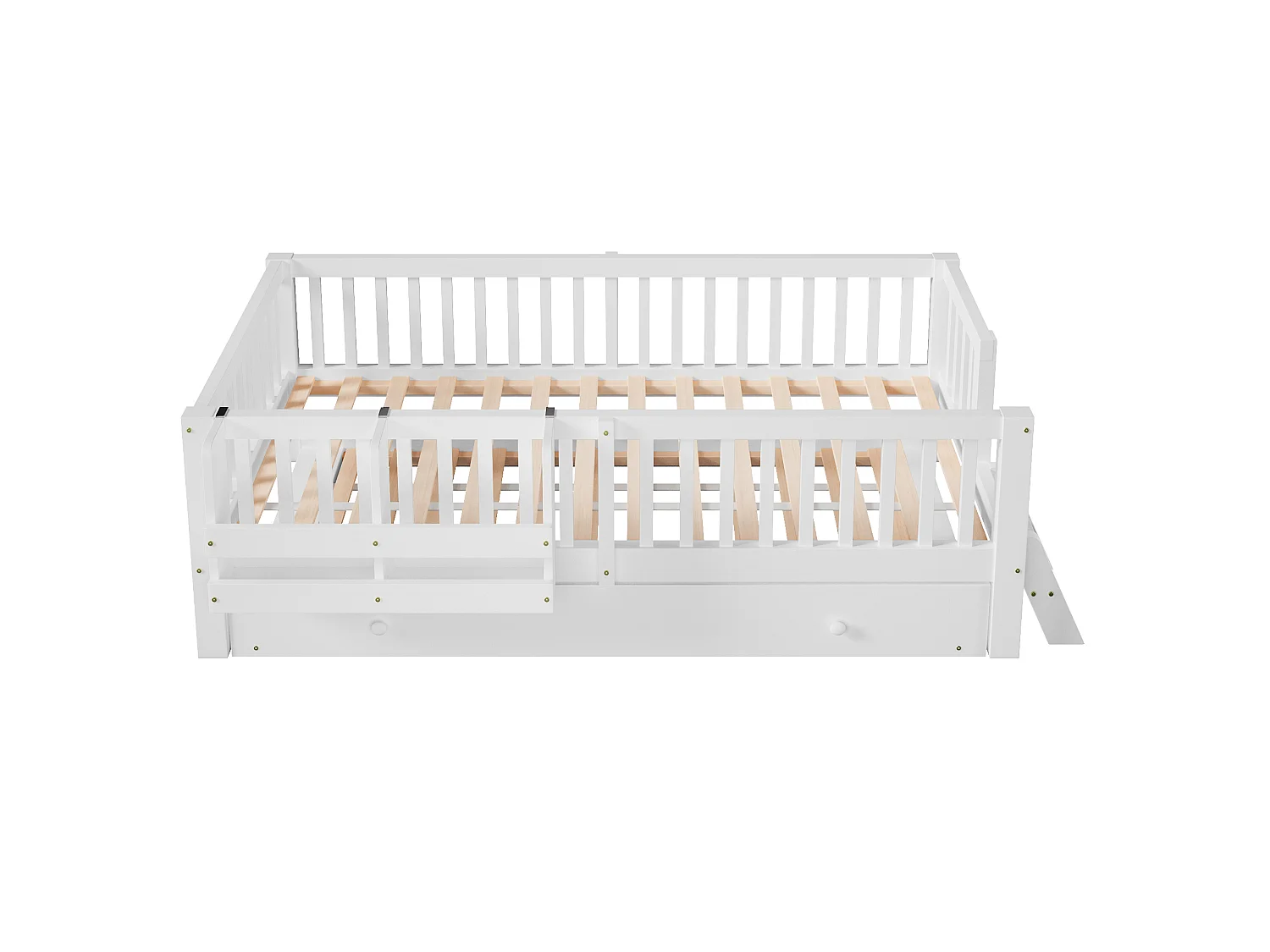 Lit enfant en bois 90x200cm - Avec lit gigogne - Avec barrières de sécurité et petite échelle - MDF - Blanc (Matelas non inclus)