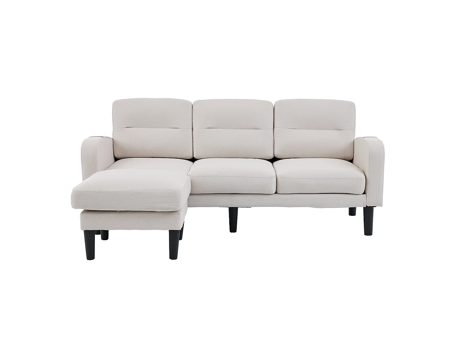 L-formad 3-sits hörnsoffa med schäslong - sidofickor för förvaring - idealisk för vardagsrummet - 204x136x80 cm - beige