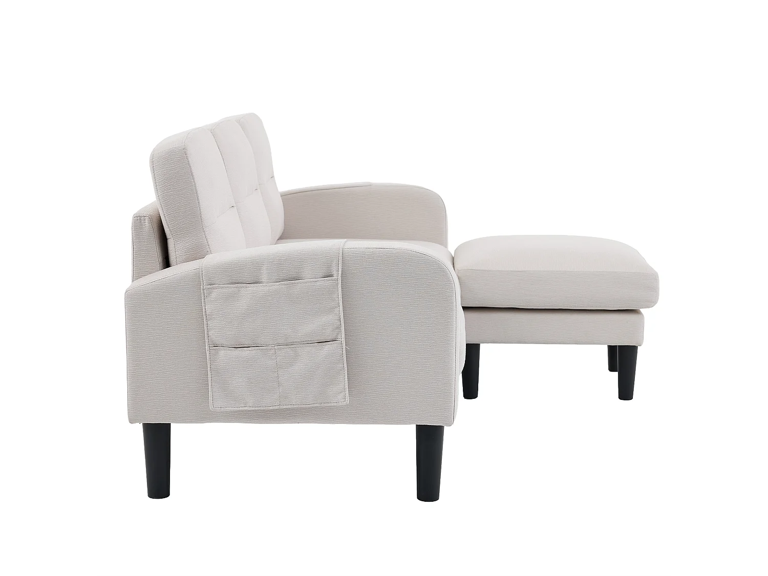 L-formad 3-sits hörnsoffa med schäslong - sidofickor för förvaring - idealisk för vardagsrummet - 204x136x80 cm - beige