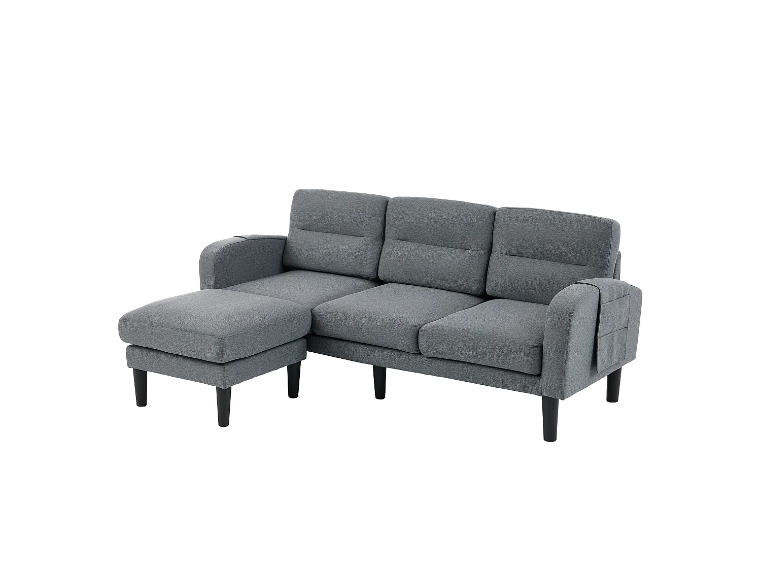 L-formad 3-sits hörnsoffa med schäslong - sidofickor för förvaring - idealisk för vardagsrummet - 204x136x80 cm - grå