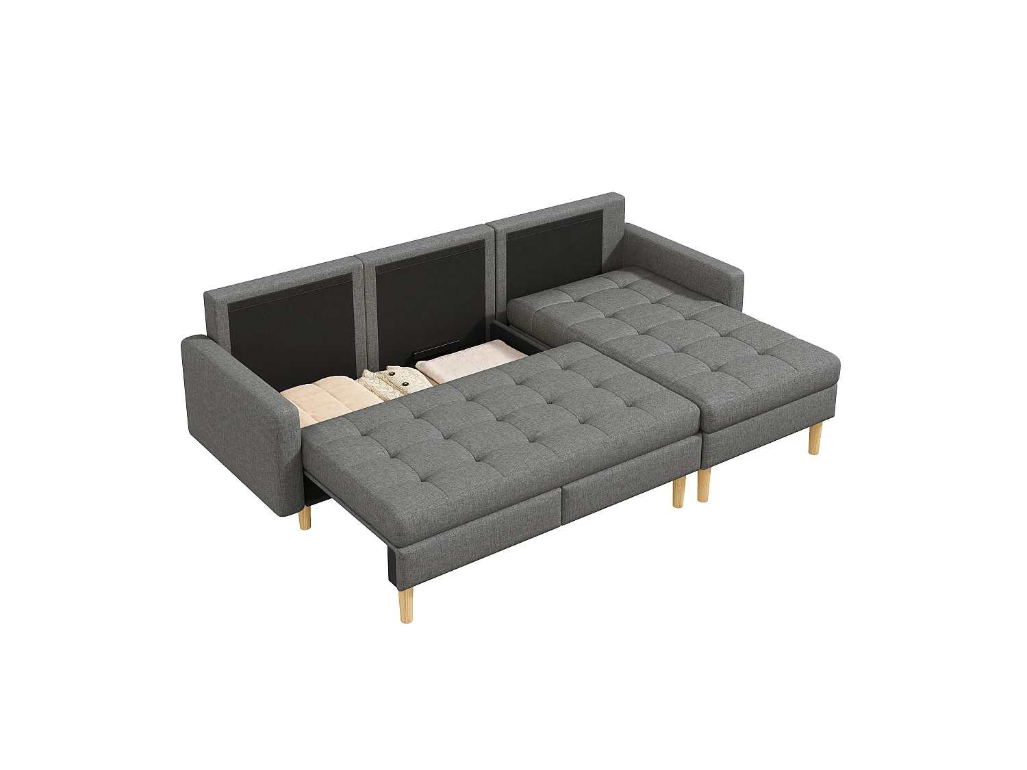 L-formad 3-sits hörnsoffa - med förvaring - vändbar schäslong - non-woven-tyg - grå