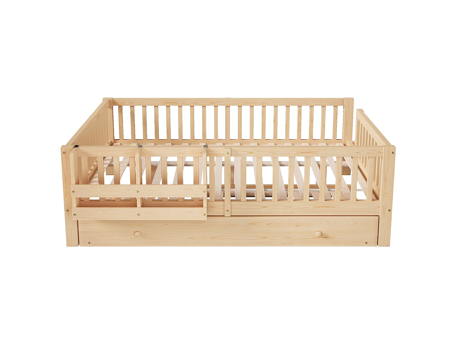 Lit enfant en bois 140x200cm - Avec lit gigogne - Avec barrières de sécurité et petite échelle - MDF - Naturel(Matelas non inclus)