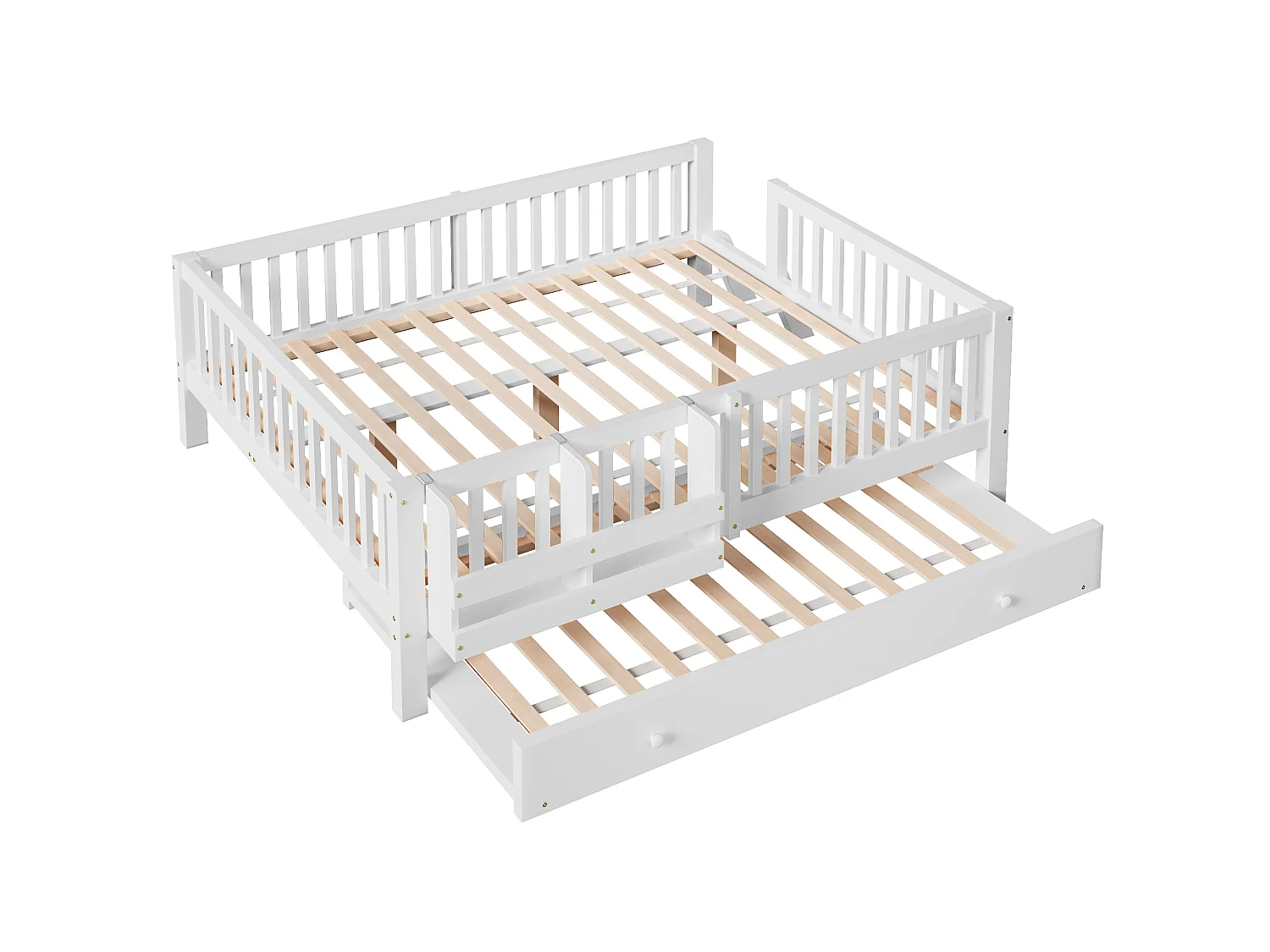 Lit enfant en bois 140x200cm - Avec lit gigogne - Avec barrières de sécurité et petite échelle - MDF - Blanc (Matelas non inclus)