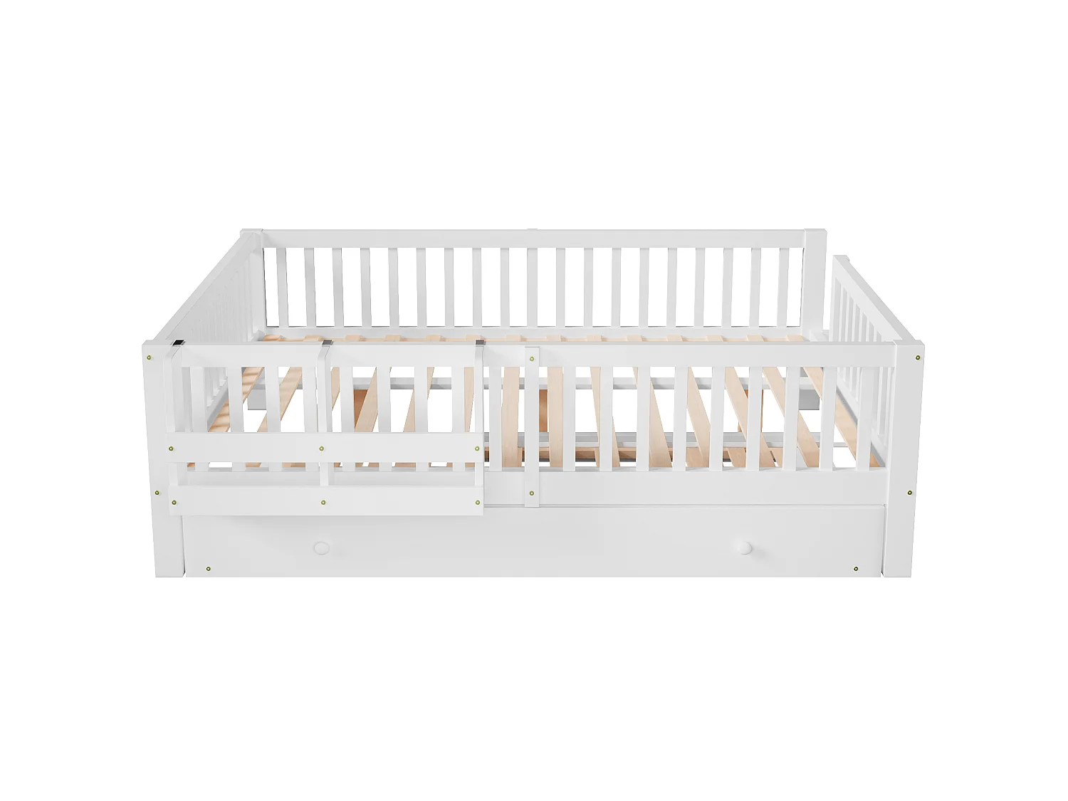 Lit enfant en bois 140x200cm - Avec lit gigogne - Avec barrières de sécurité et petite échelle - MDF - Blanc (Matelas non inclus)
