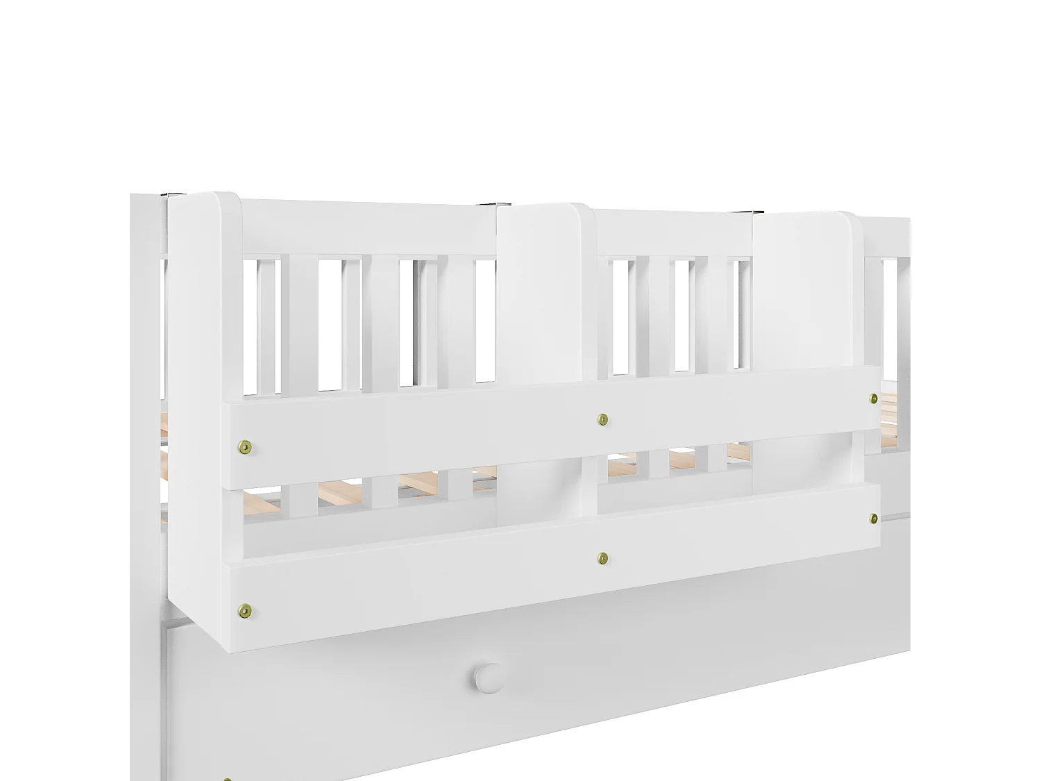 Lit enfant en bois 140x200cm - Avec lit gigogne - Avec barrières de sécurité et petite échelle - MDF - Blanc (Matelas non inclus)