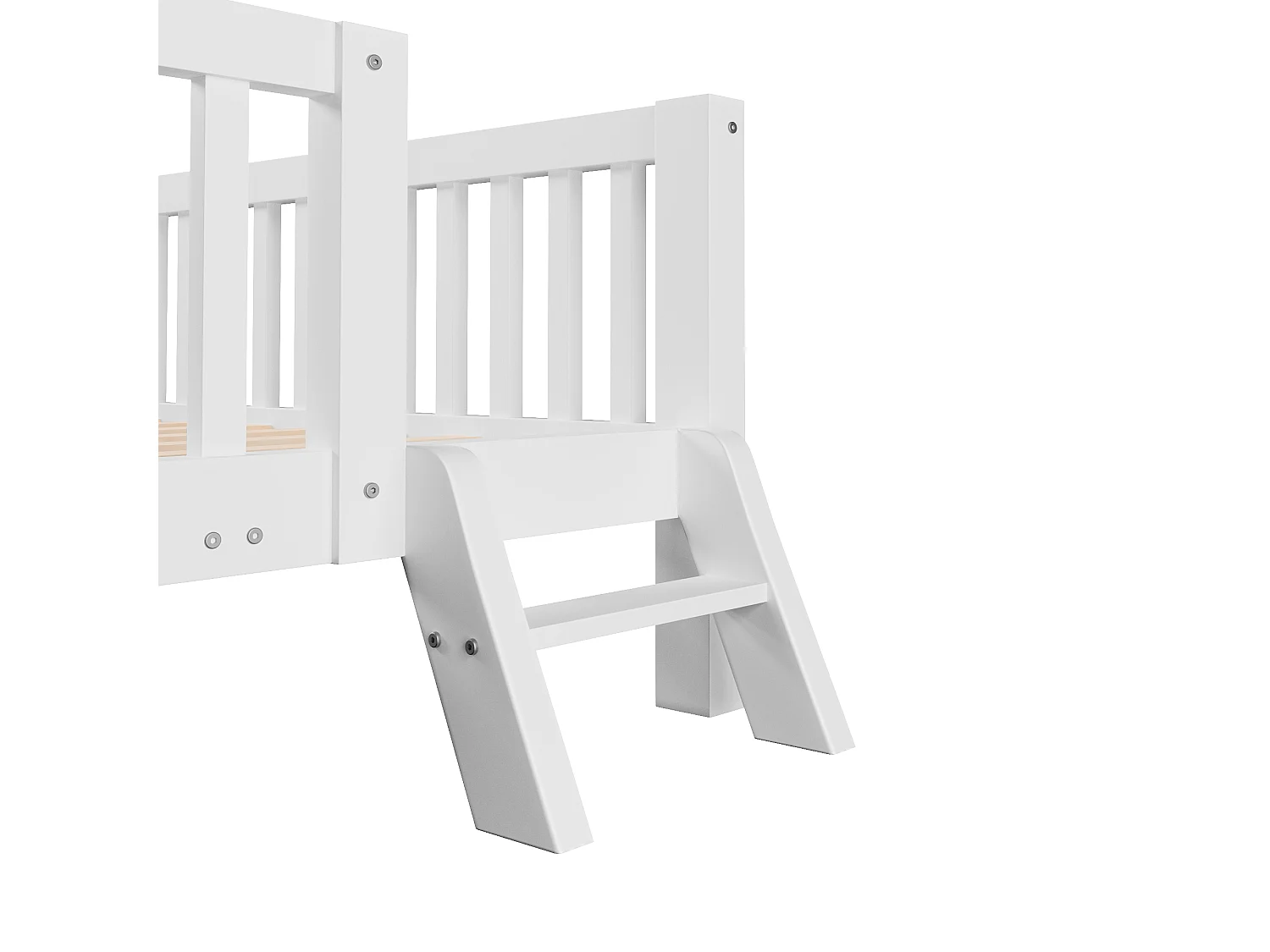 Lit enfant en bois 140x200cm - Avec lit gigogne - Avec barrières de sécurité et petite échelle - MDF - Blanc (Matelas non inclus)