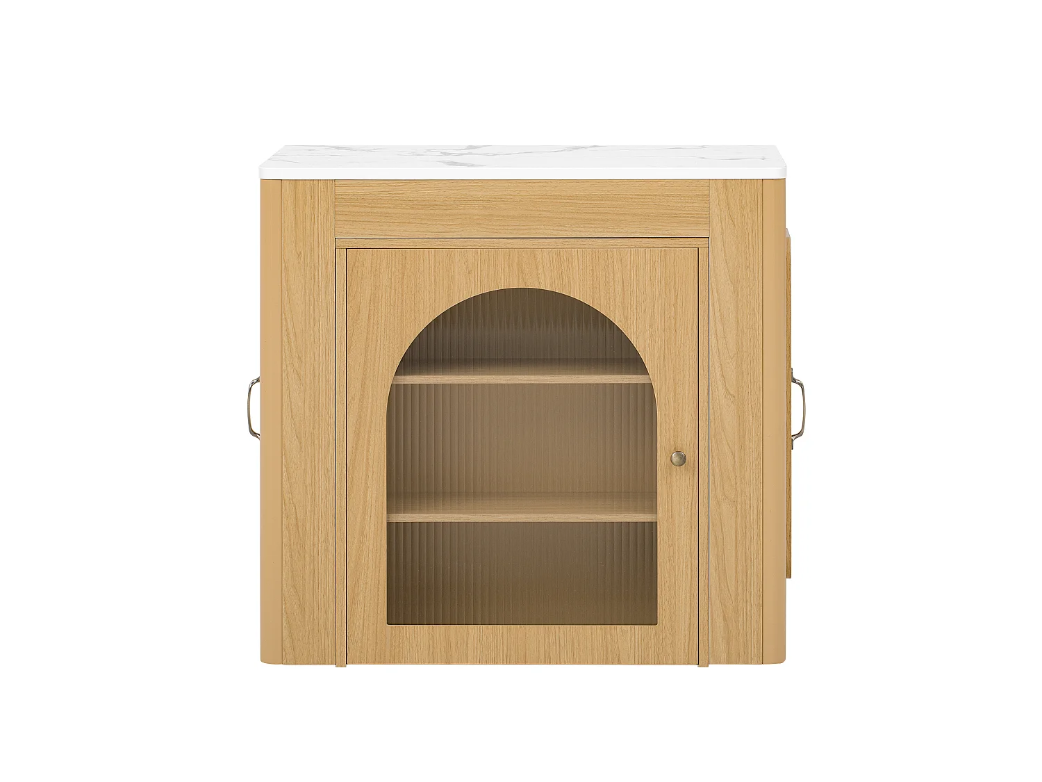 Ilot central de cuisine - avec USB et LED - avec table à manger amovible et extensible - texture du bois - avec 1 porte - blanc + naturel