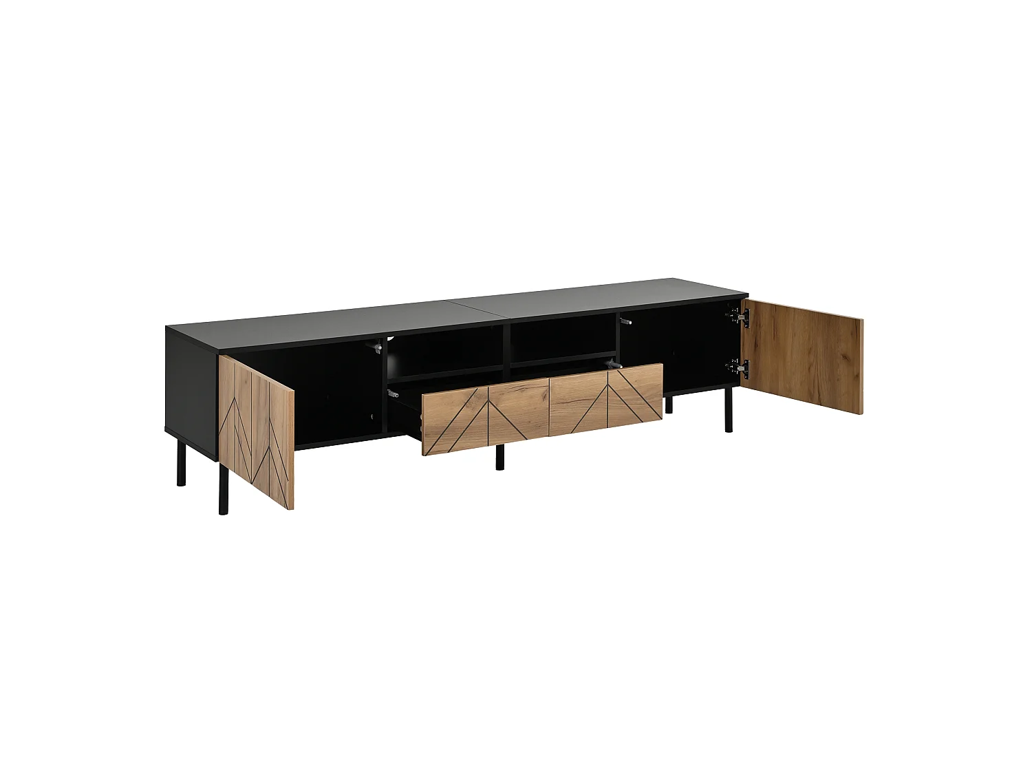 Modern TV Stand 180x40x45 cm - 2 Drawers and 2 Doors - Wood-Effect Finish - Particle Board - Natural