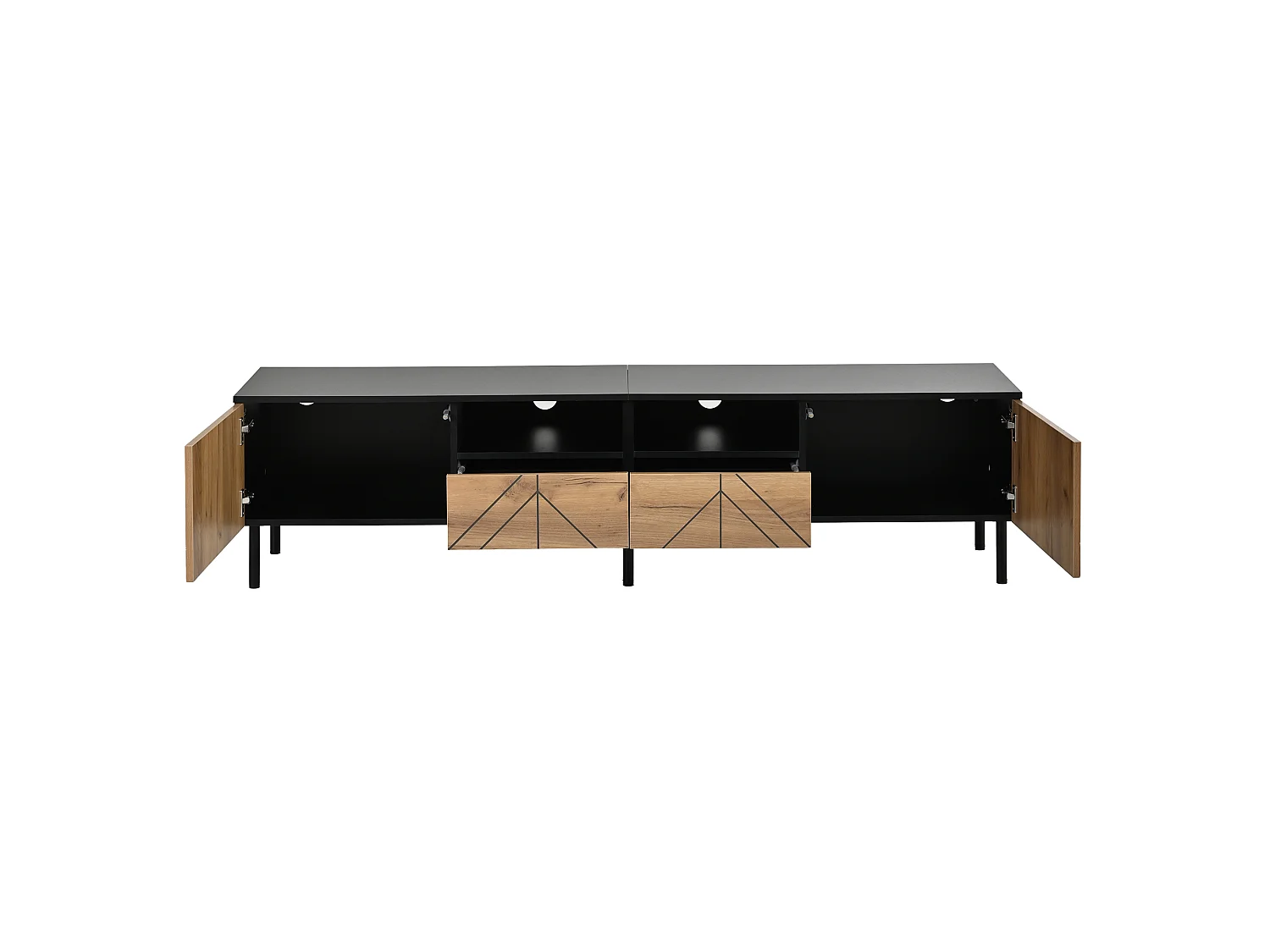 Modern TV Stand 180x40x45 cm - 2 Drawers and 2 Doors - Wood-Effect Finish - Particle Board - Natural