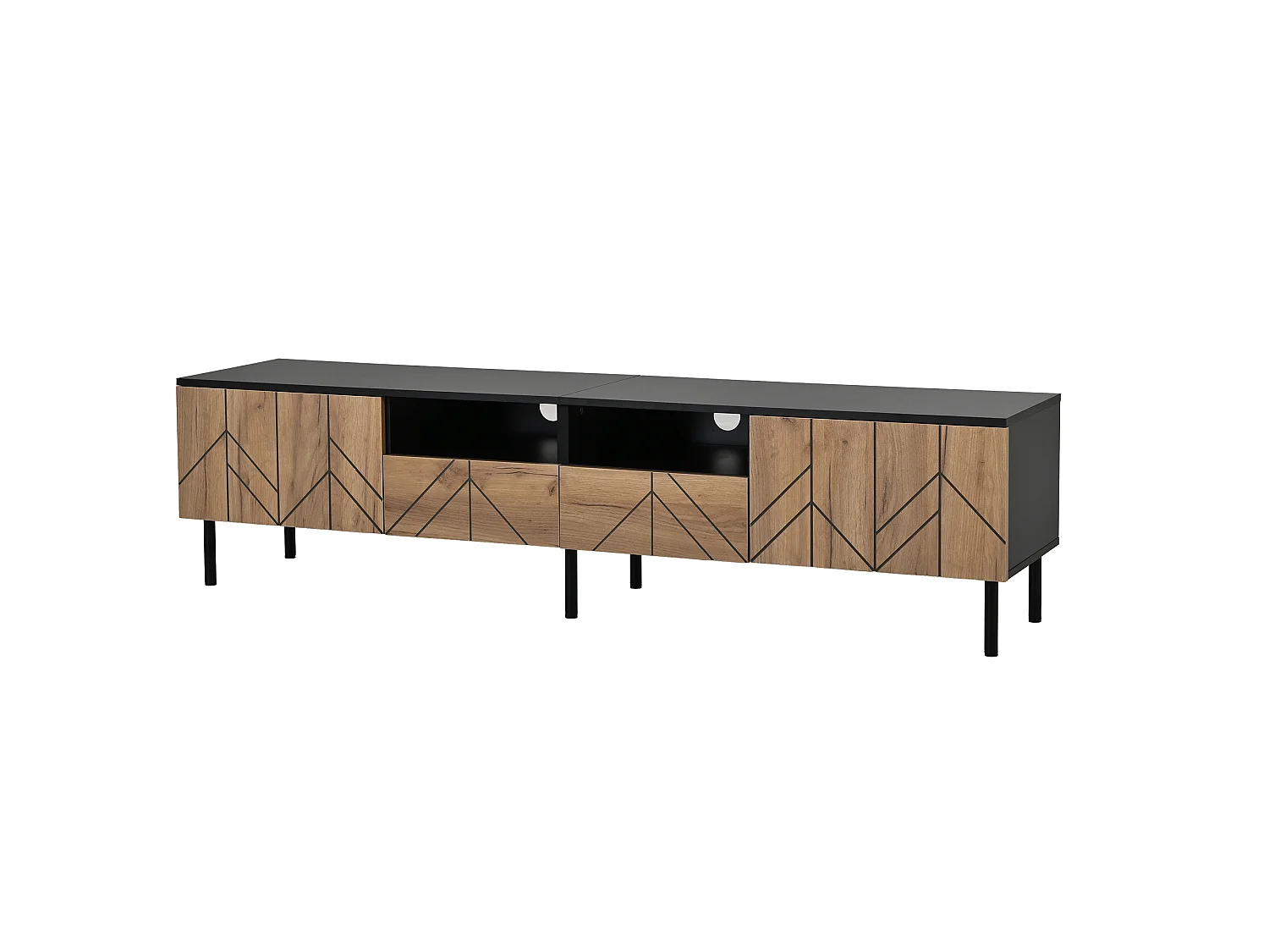 Modern TV Stand 180x40x45 cm - 2 Drawers and 2 Doors - Wood-Effect Finish - Particle Board - Natural