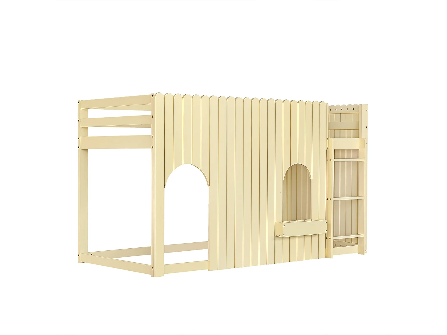 Lit mezzanine enfant 90x200 cm - avec bande lumineuse LED colorée - petit compartiment de rangement - avec garde-corps - Naturel (sans matelas)