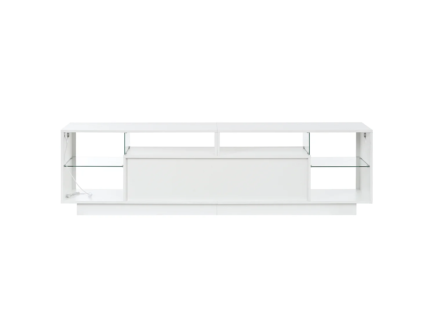 Moderne TV-møbel 200 x 38 x 55 cm - tre højglanslakerede låger - LED-belysning - glashylder - MDF - hvid