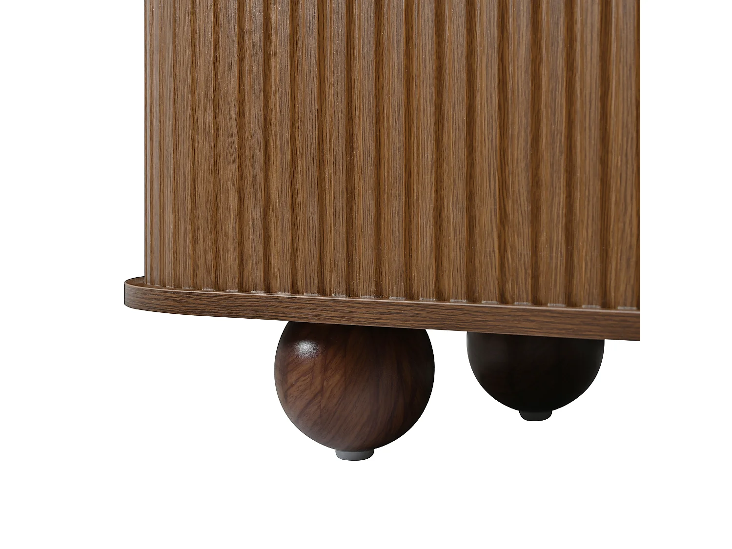 Afrundet hjørne-TV-møbel 180x35x45 cm - 2 skydelåger - kugleformede ben - MDF - brun