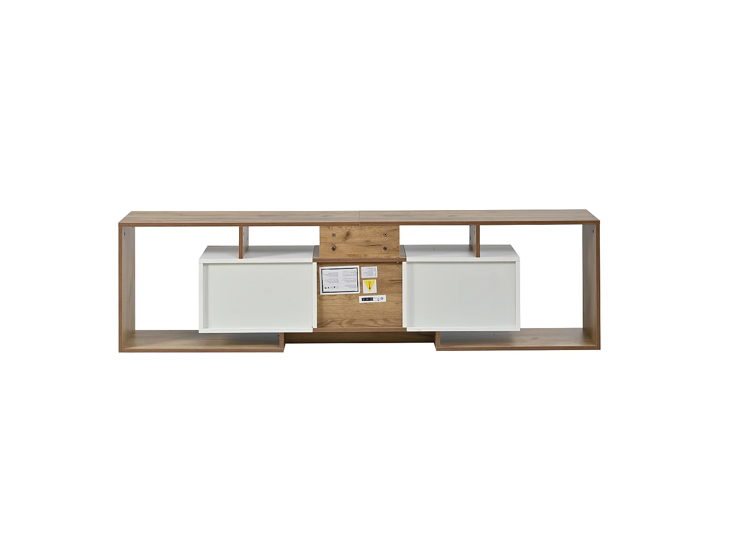 TV-Schrank 180x30x49 cm - mit 2 Klapptüren, 1 Drehtür und 3 offenen Fächern - Natur und Weiß