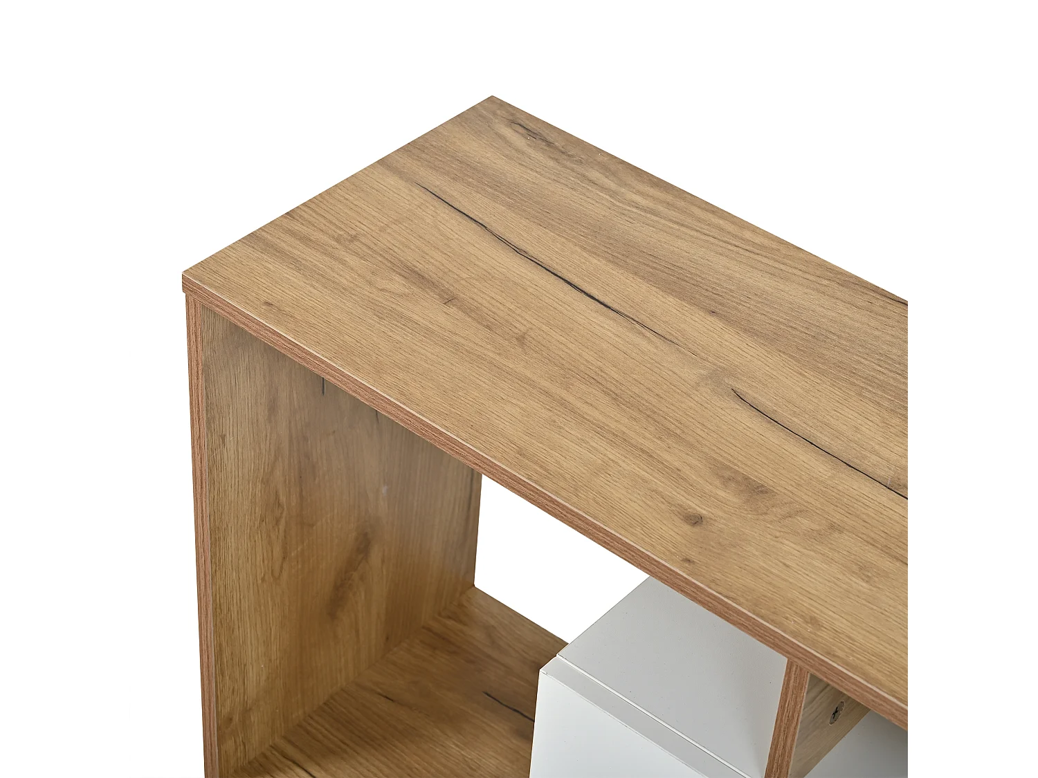 TV-Schrank 180x30x49 cm - mit 2 Klapptüren, 1 Drehtür und 3 offenen Fächern - Natur und Weiß