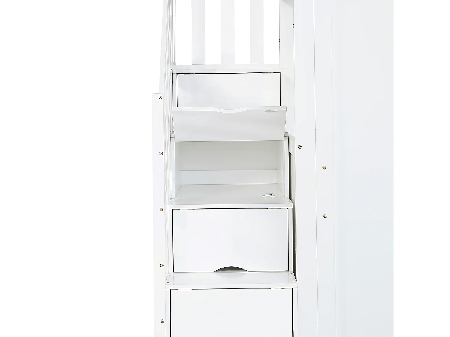 Lit mezzanine 90x200 cm - avec bureau et tiroirs - avec échelle de rangement et étagères - Bois massif + MDF - Blanc (sans matelas)