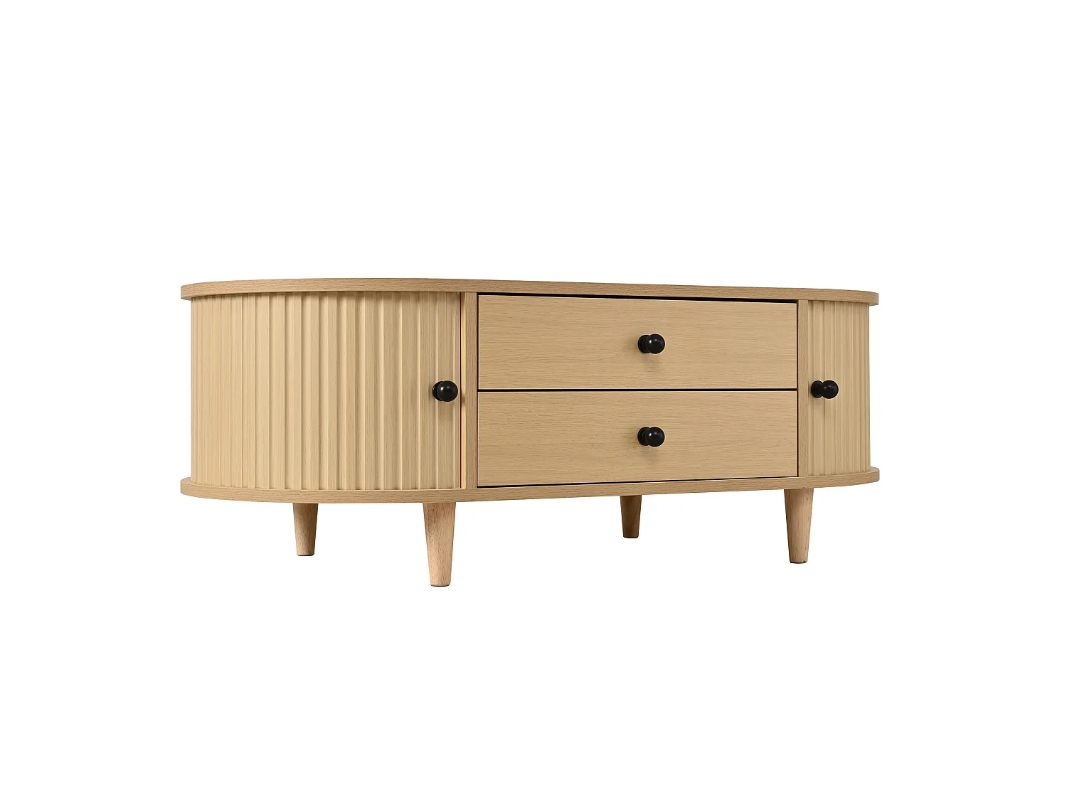 Table basse de salon - 100 x 50 x 36 -  avec portes enroulables + 2 tiroirs - MDF - naturel