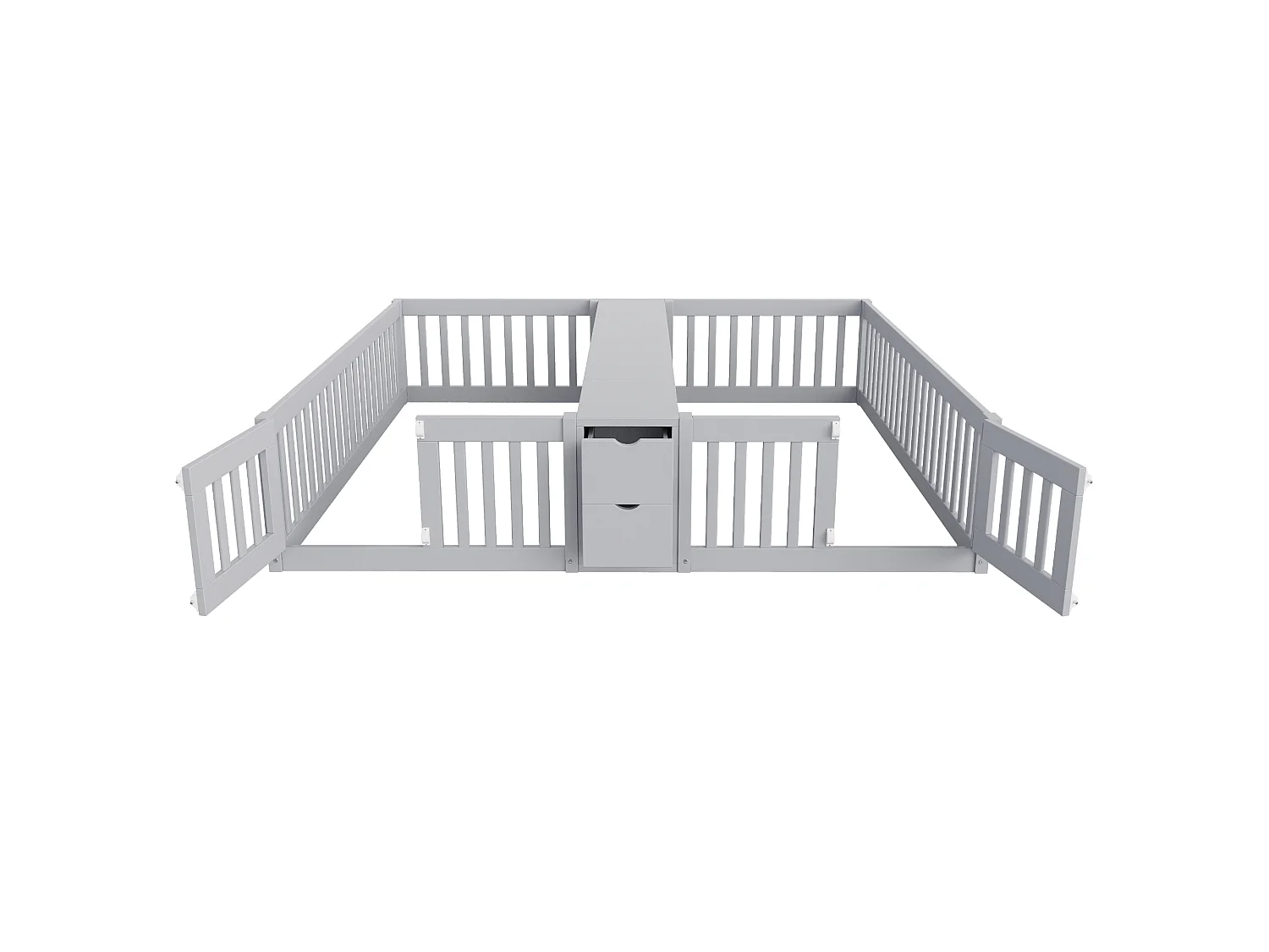 Cadre de lit enfant double - 2 x 90 x 200 cm - avec tiroir + étagère de rangement - sans sommier à lattes - bois - gris
