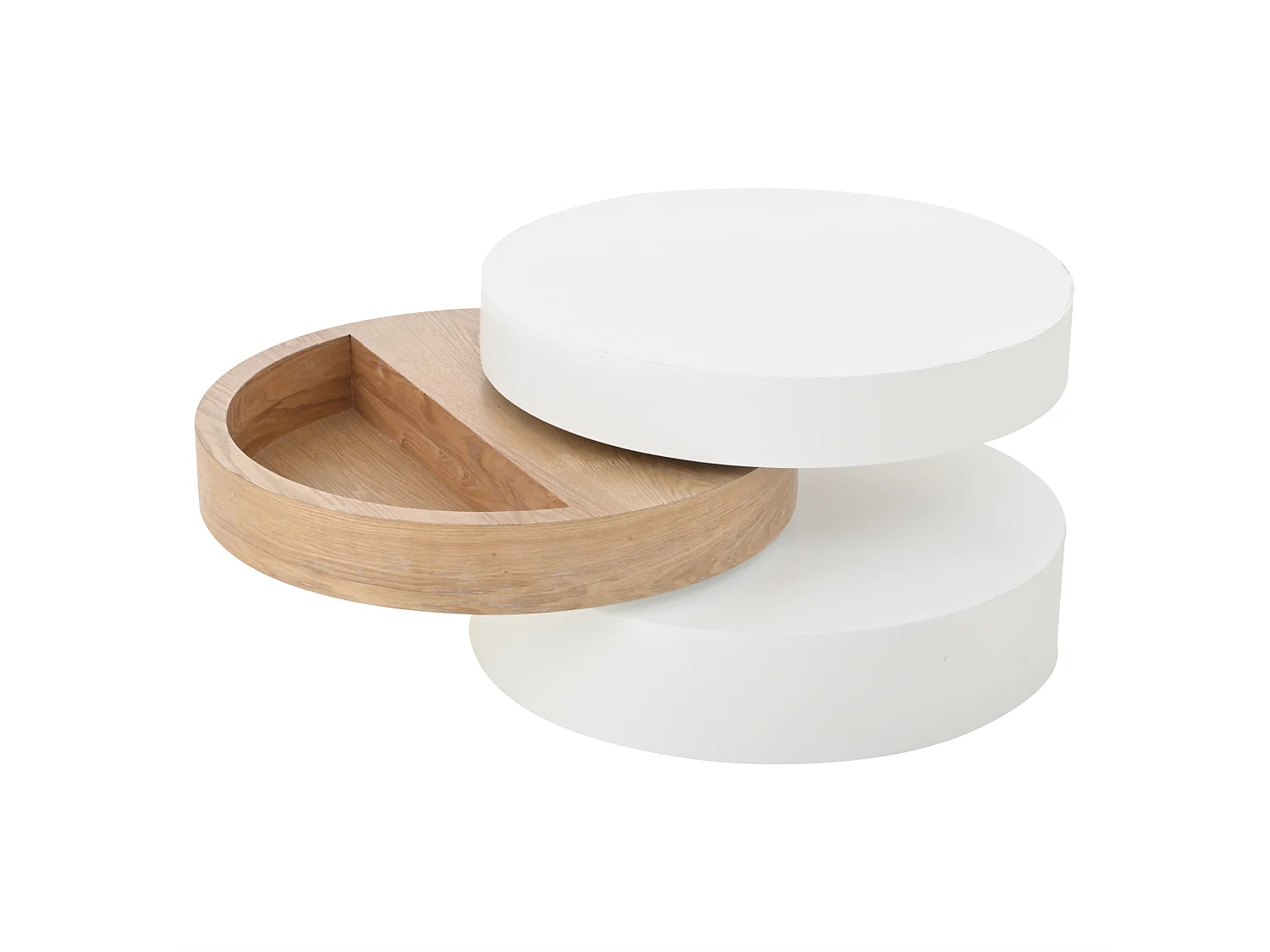 Table basse cylindrique - 60 x 60 x 35.1 cm - plateau pivotant à 360° - avec rangement - MDF - blanc