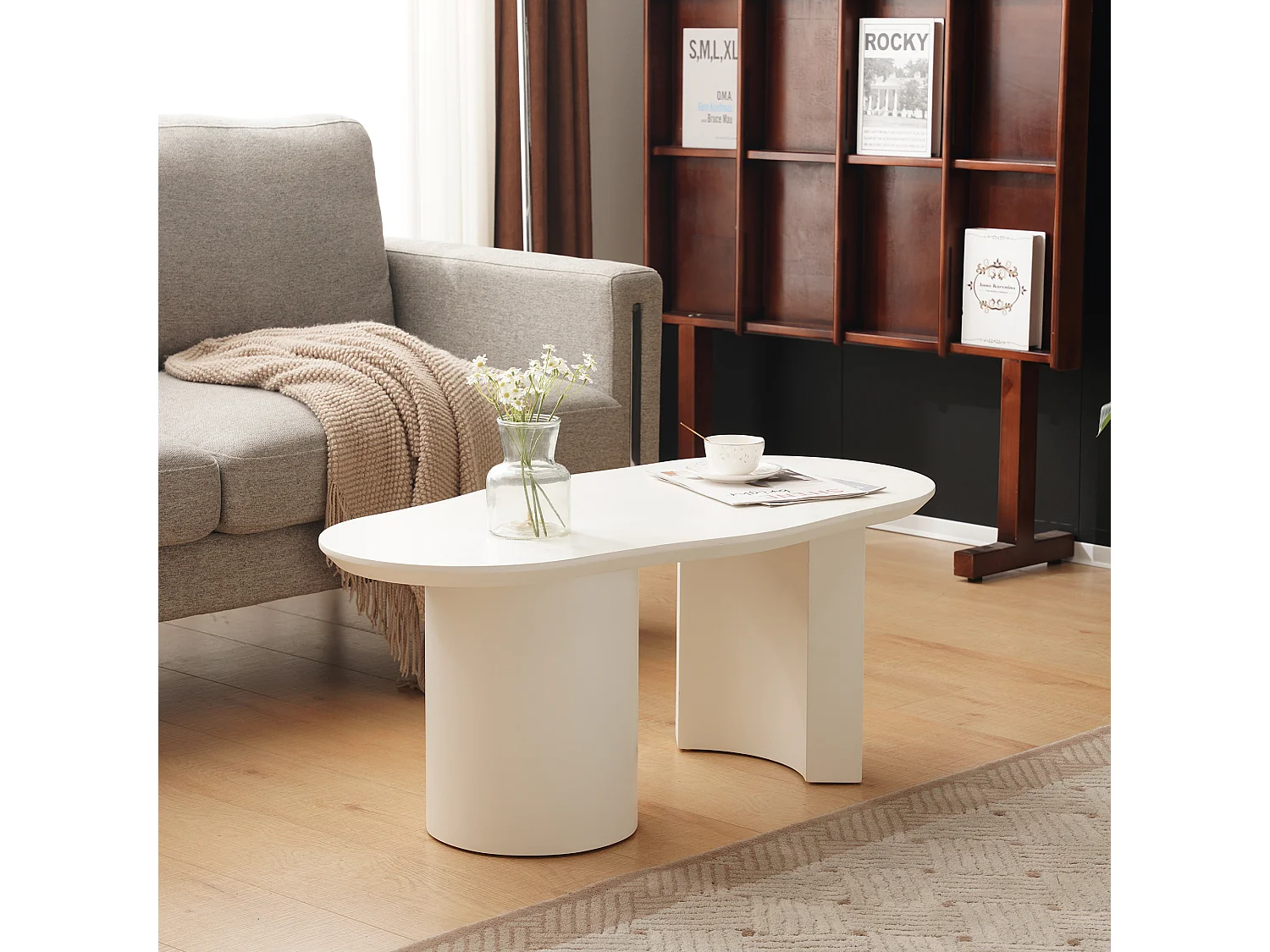 Table basse irrégulière surface laquée - 100 x 50 x 40.5 cm - stable et durable  - MDF - blanc