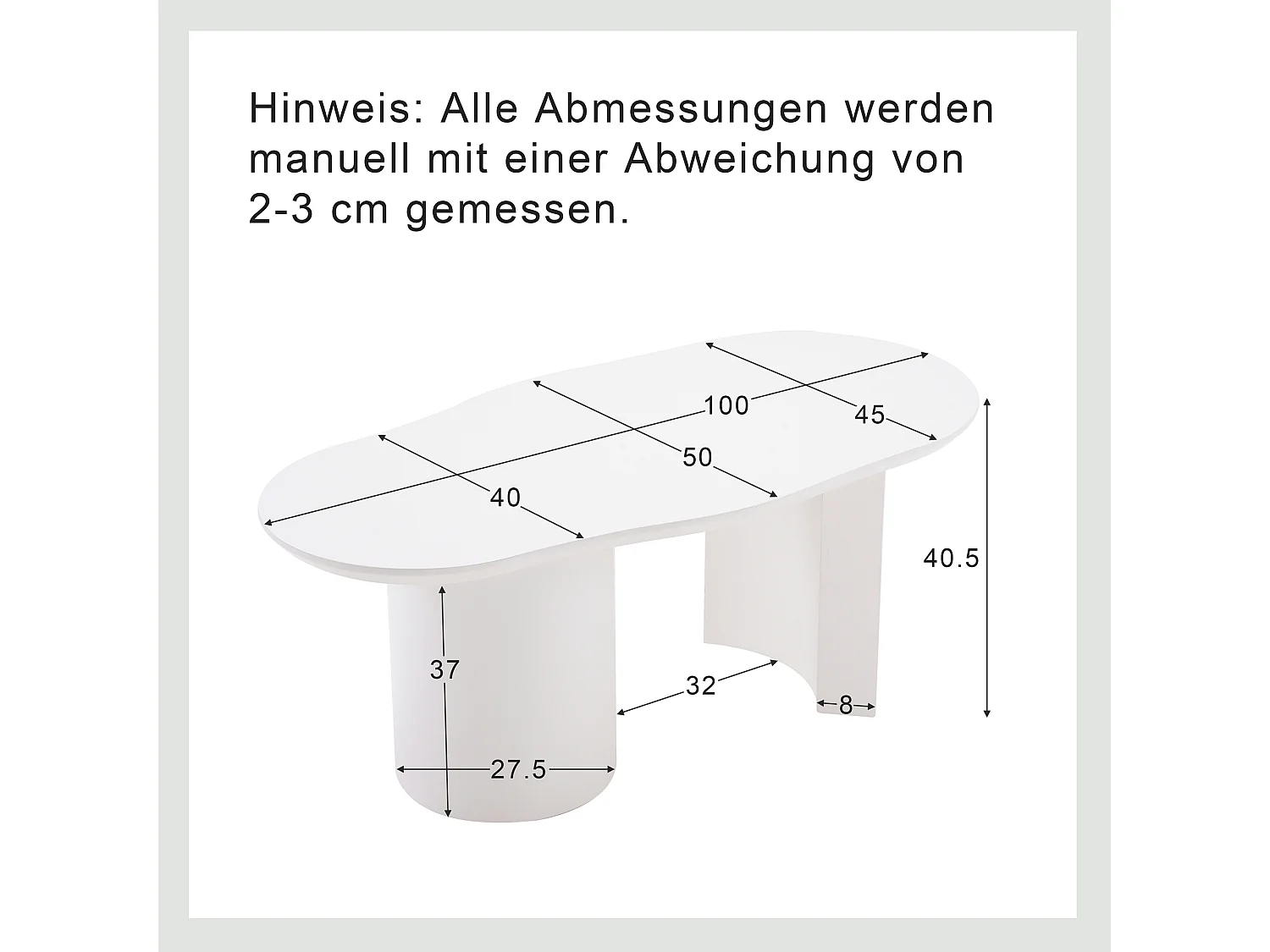 Table basse irrégulière surface laquée - 100 x 50 x 40.5 cm - stable et durable  - MDF - blanc