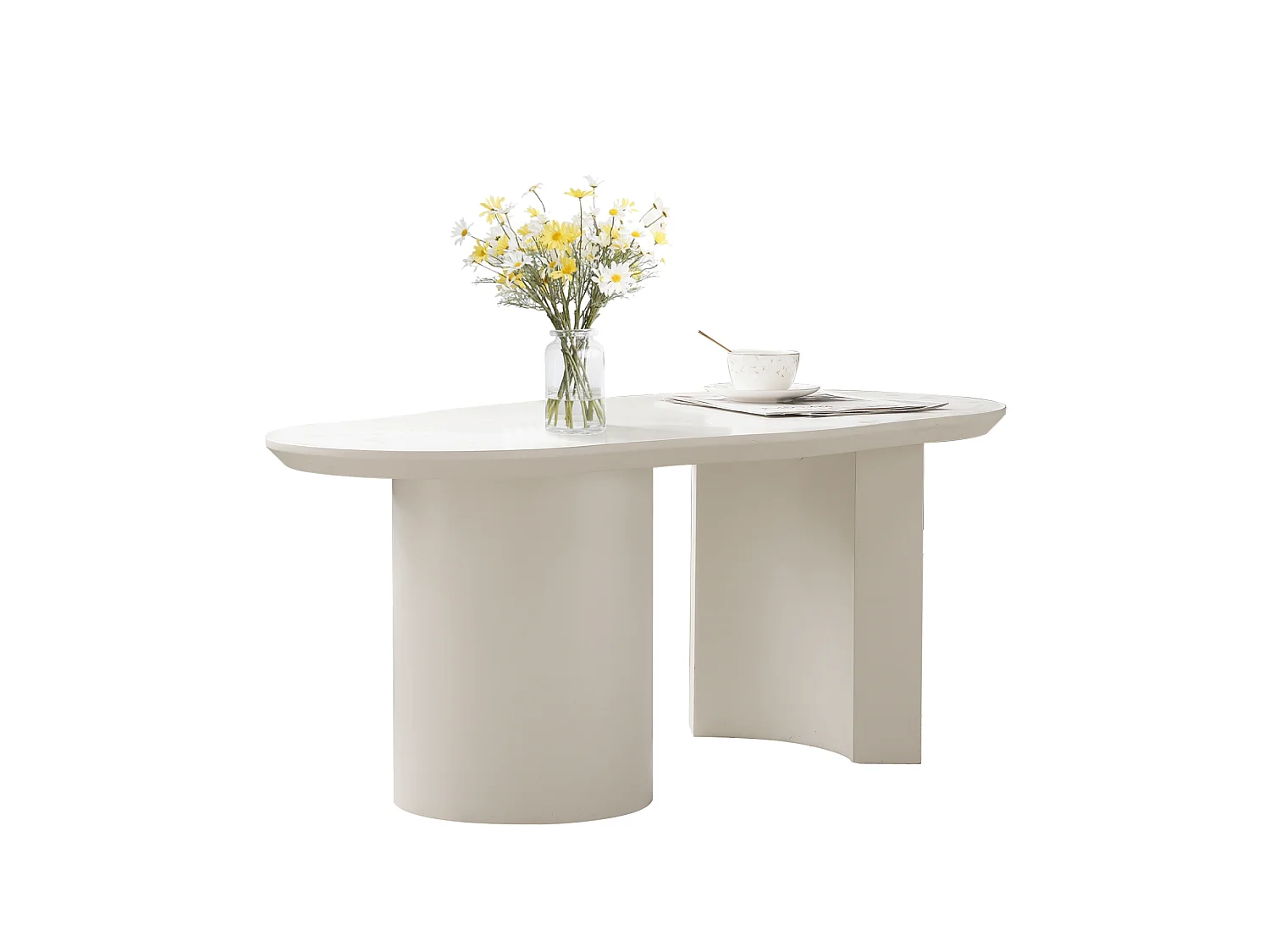 Table basse irrégulière surface laquée - 100 x 50 x 40.5 cm - stable et durable  - MDF - blanc