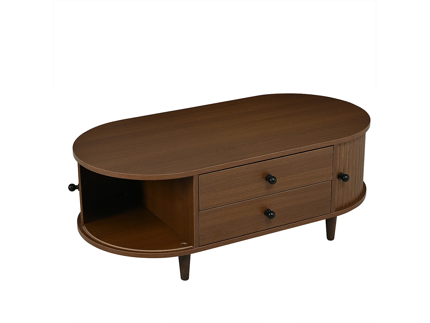 Table basse de salon - 100 x 50 x 36 -  avec portes enroulables + 2 tiroirs - MDF - marron