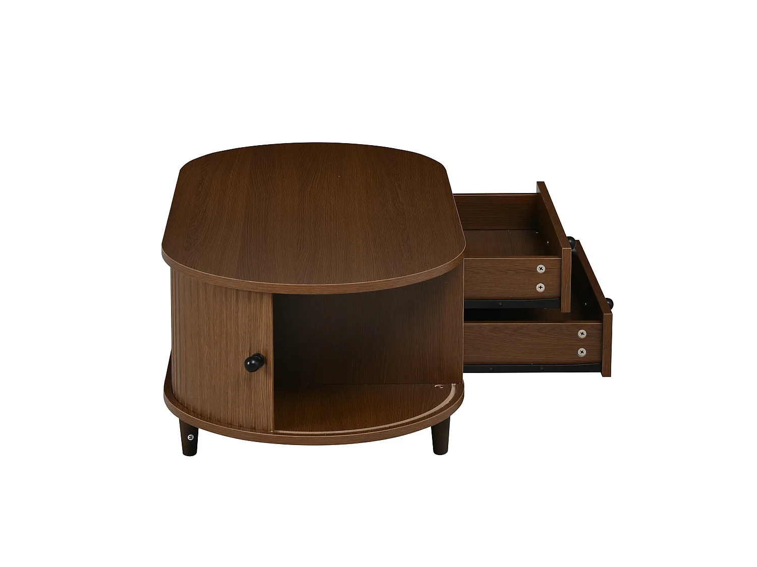 Table basse de salon - 100 x 50 x 36 -  avec portes enroulables + 2 tiroirs - MDF - marron