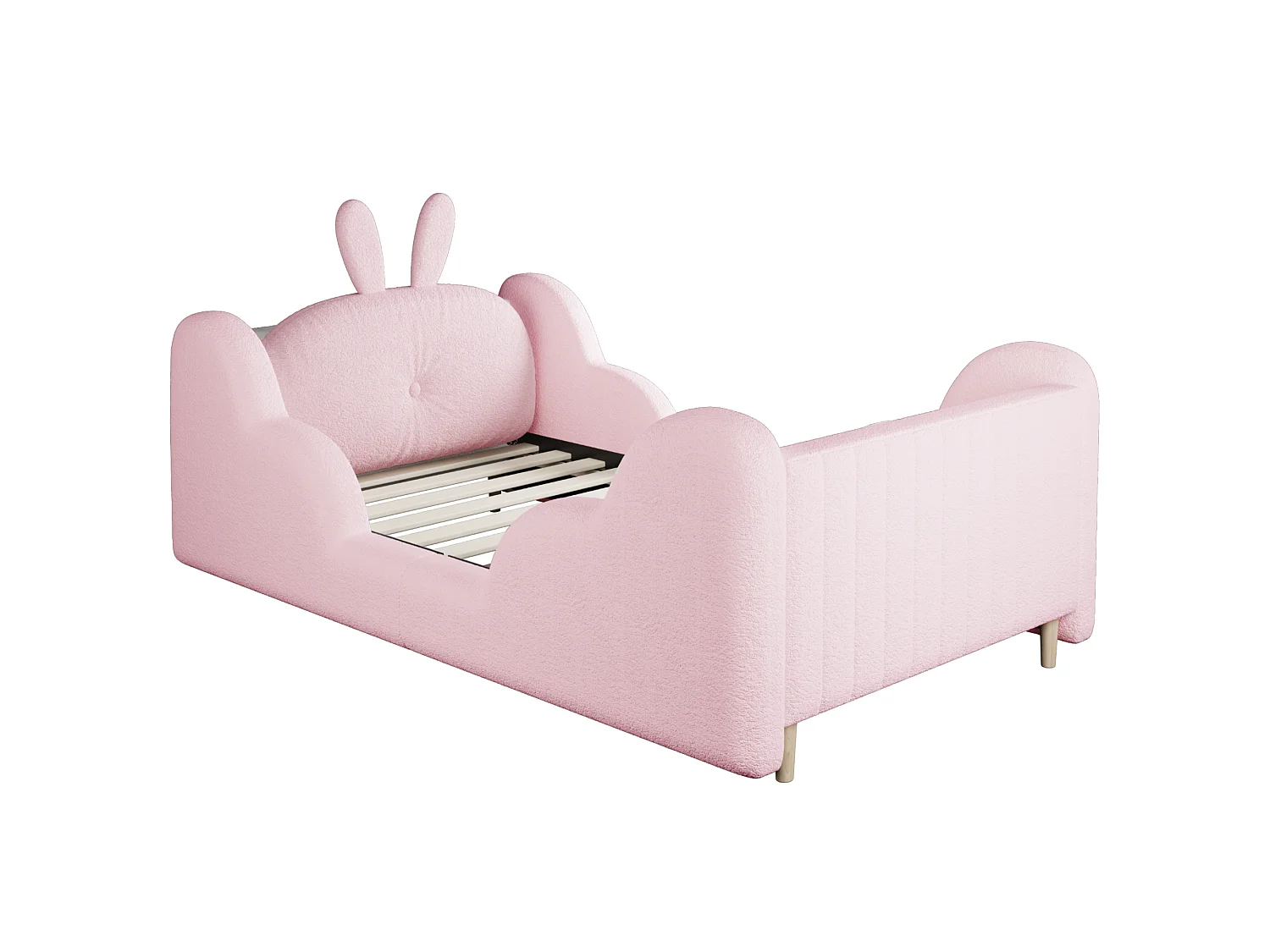 Lit enfant capitonné - 90 x 200 cm - avec coussins en forme de lapin + longerons - velours - rose