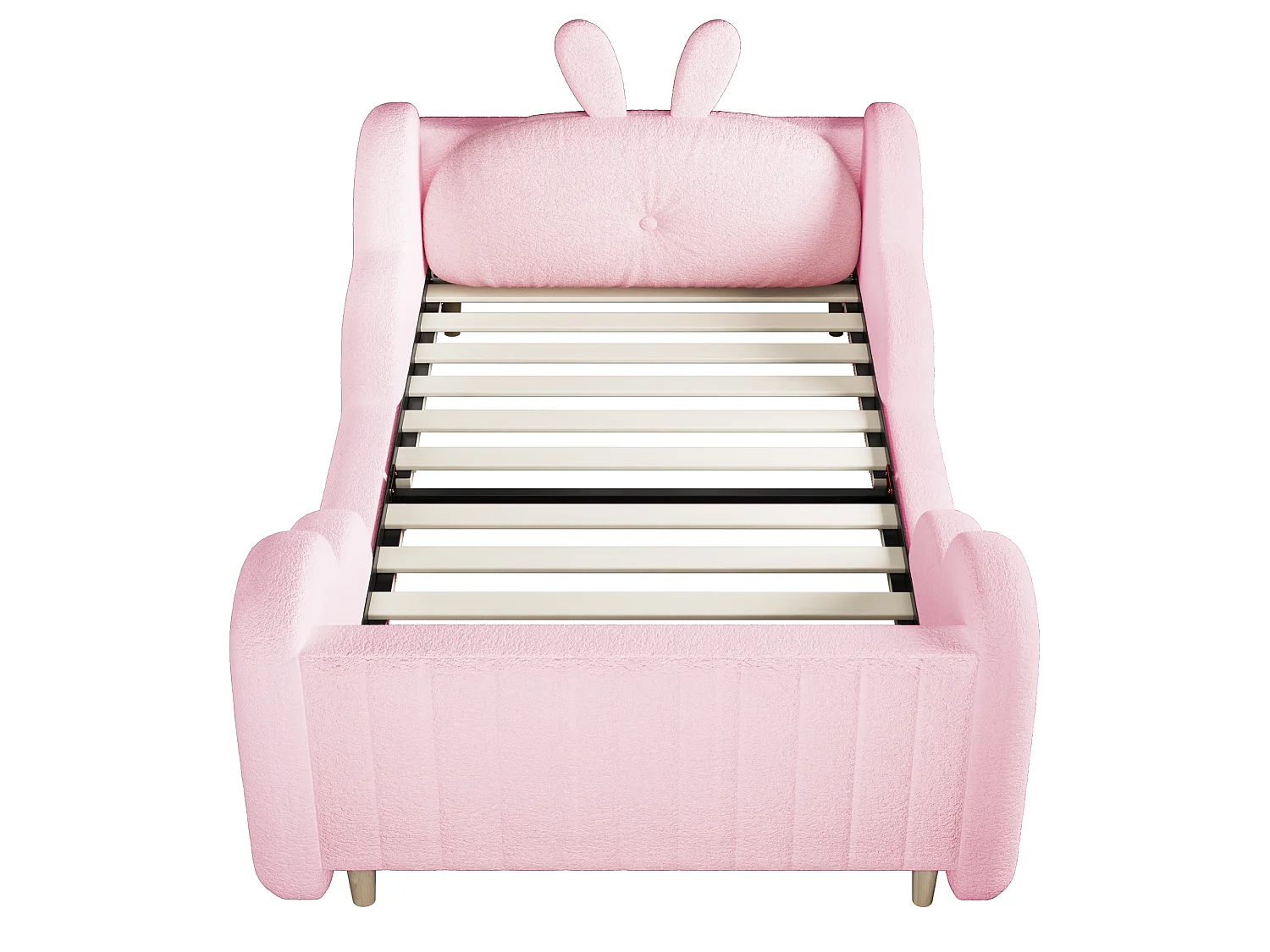 Lit enfant capitonné - 90 x 200 cm - avec coussins en forme de lapin + longerons - velours - rose