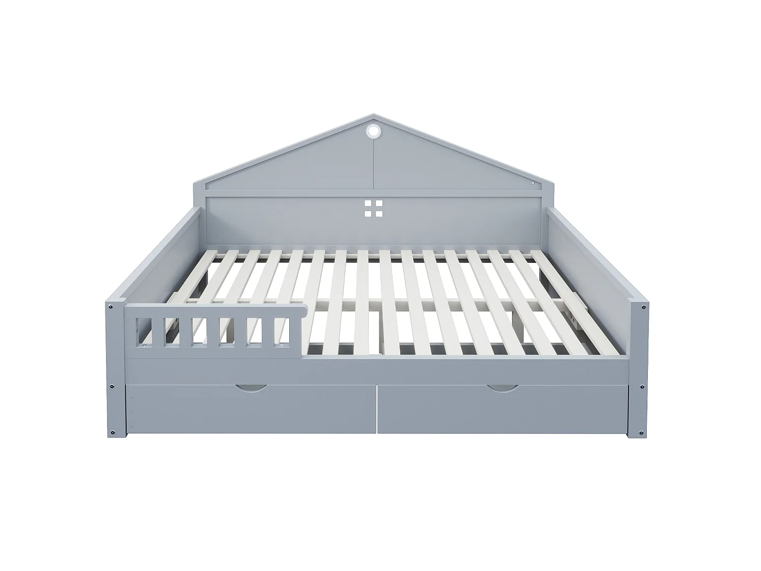 Lit plat enfant - 140 x 200 cm - avec Leds + tiroirs + sommier à lattes - bois + MDF - gris