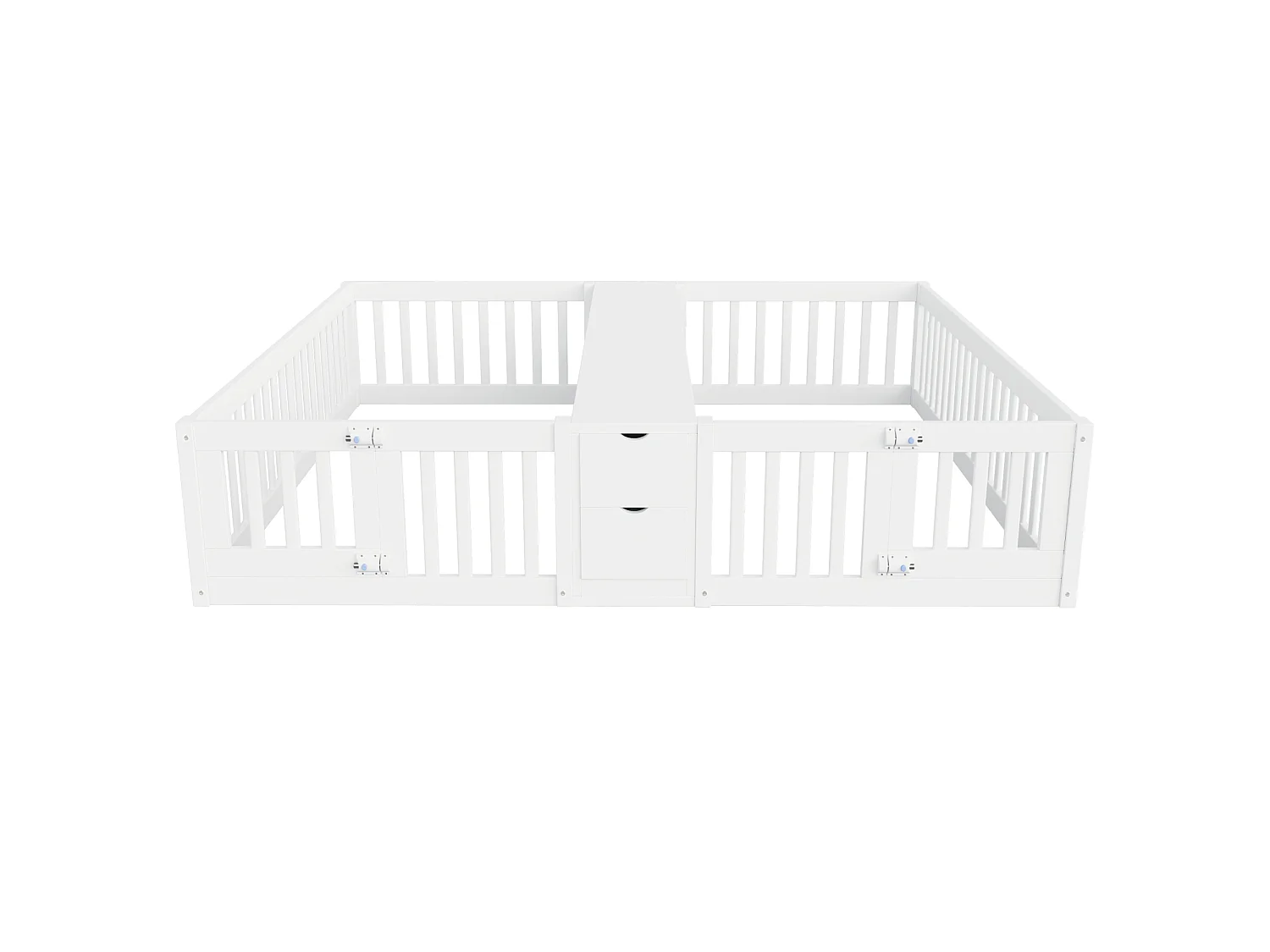 Cadre de lit enfant double - 2 x 90 x 200 cm - avec tiroir + étagère de rangement - sans sommier à lattes - bois - blanc