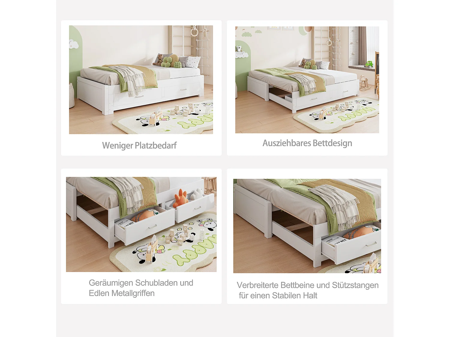 Canapé-lit extensible en bois - 90/180 x 190 cm - avec 2 tiroirs + sommier à lattes + lit gigogne - blanc
