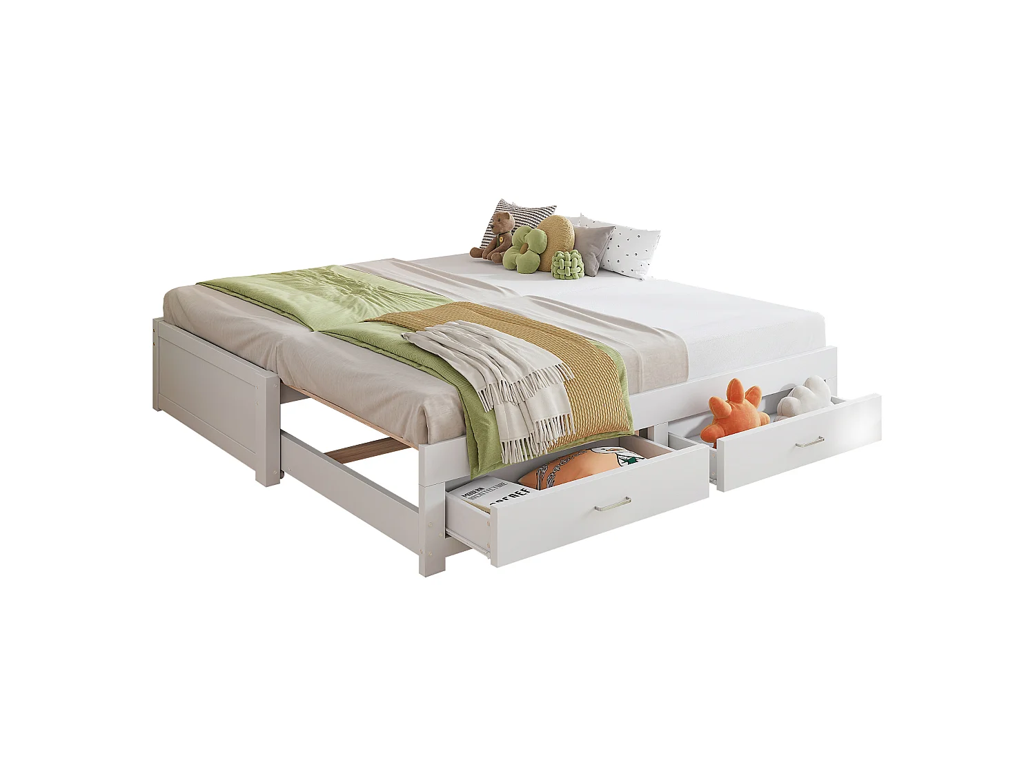 Canapé-lit extensible en bois - 90/180 x 190 cm - avec 2 tiroirs + sommier à lattes + lit gigogne - blanc