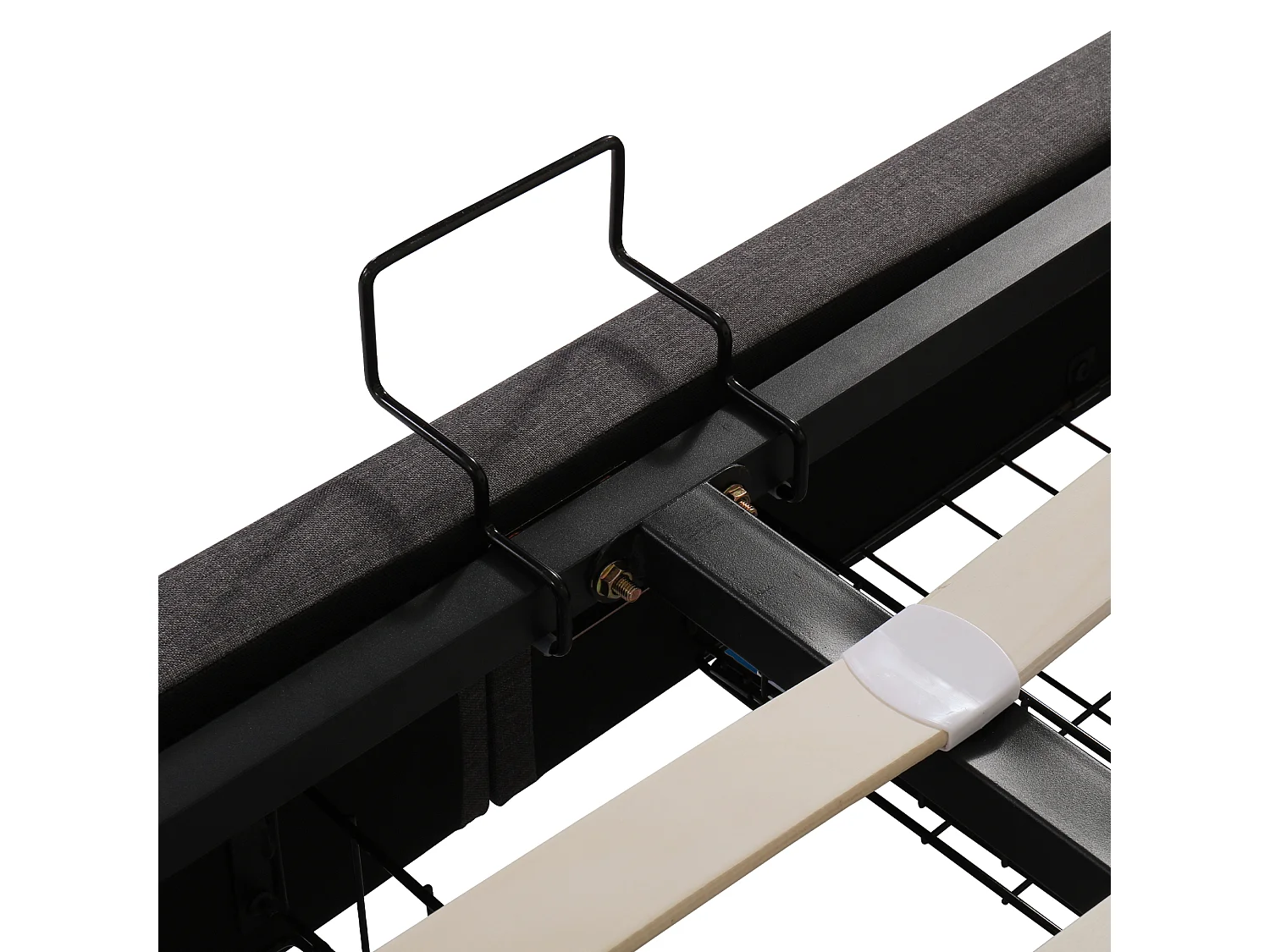 Lit coffre hydraulique rembourré - 180 x 200 cm - avec Leds + tiroirs + tête de lit de rangement - lin - gris