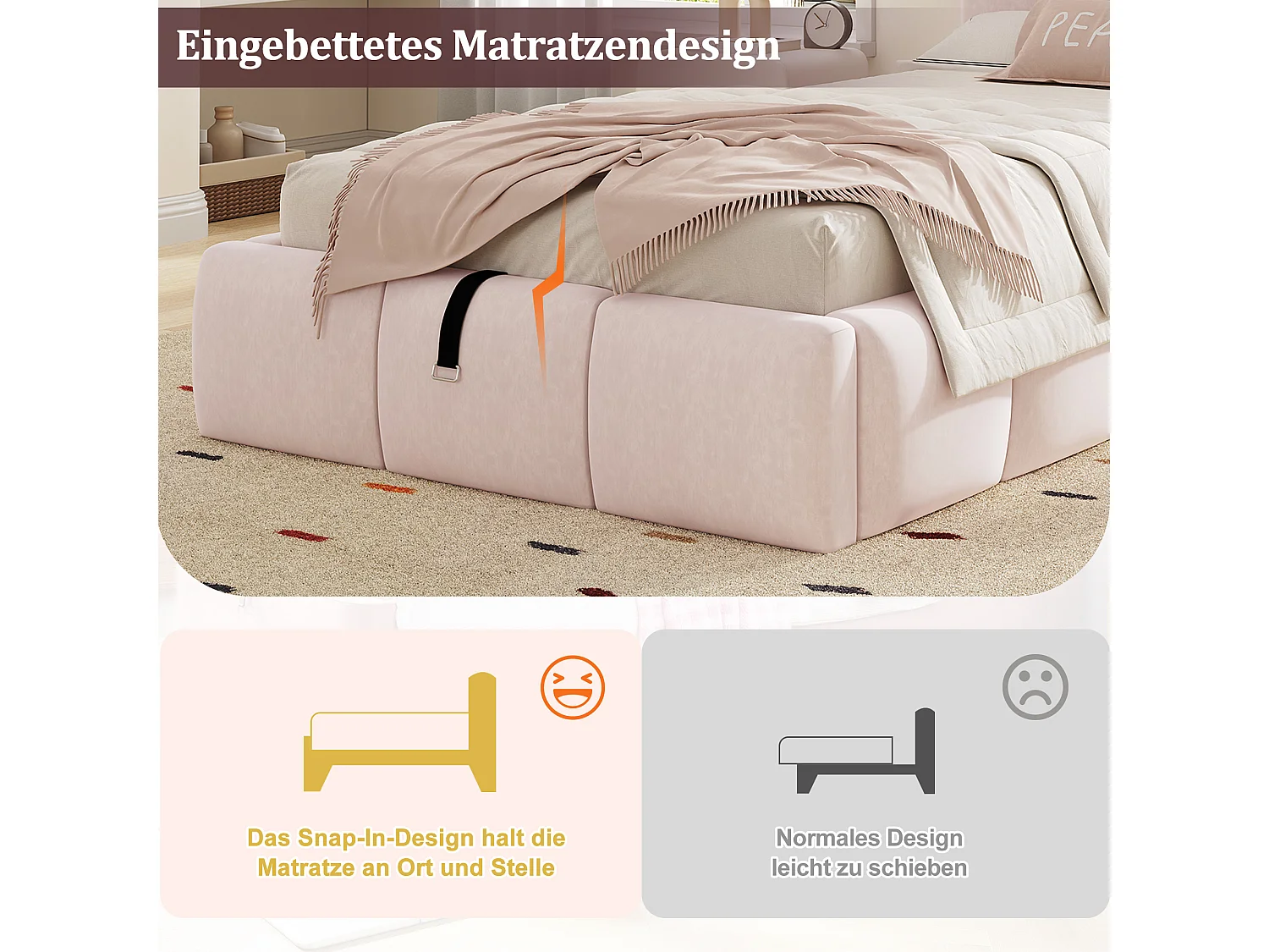 Lit coffre rembourré enfant - 90 x 200 cm - avec rangement hydraulique + tête de lit + USB - velours - rose