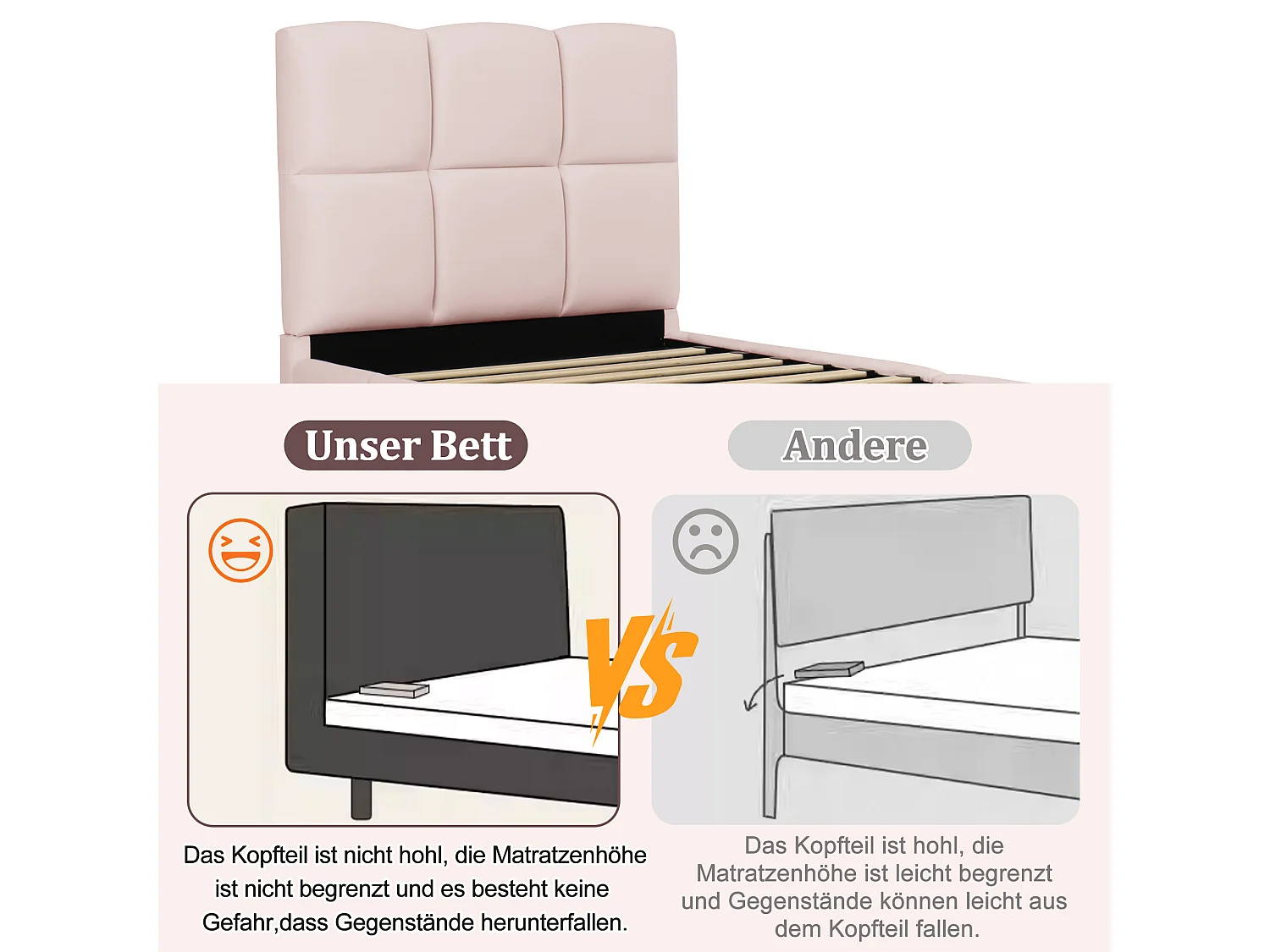 Lit coffre rembourré enfant - 90 x 200 cm - avec rangement hydraulique + tête de lit + USB - velours - rose