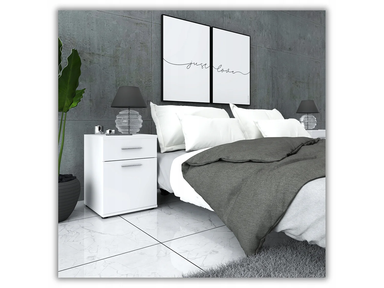 SZAFKA NOCNA BIAŁA 40 CM Z 1 SZUFLADĄ 1 PÓŁKĄ STOLIK NOCNY DO SYPIALNI LOFT