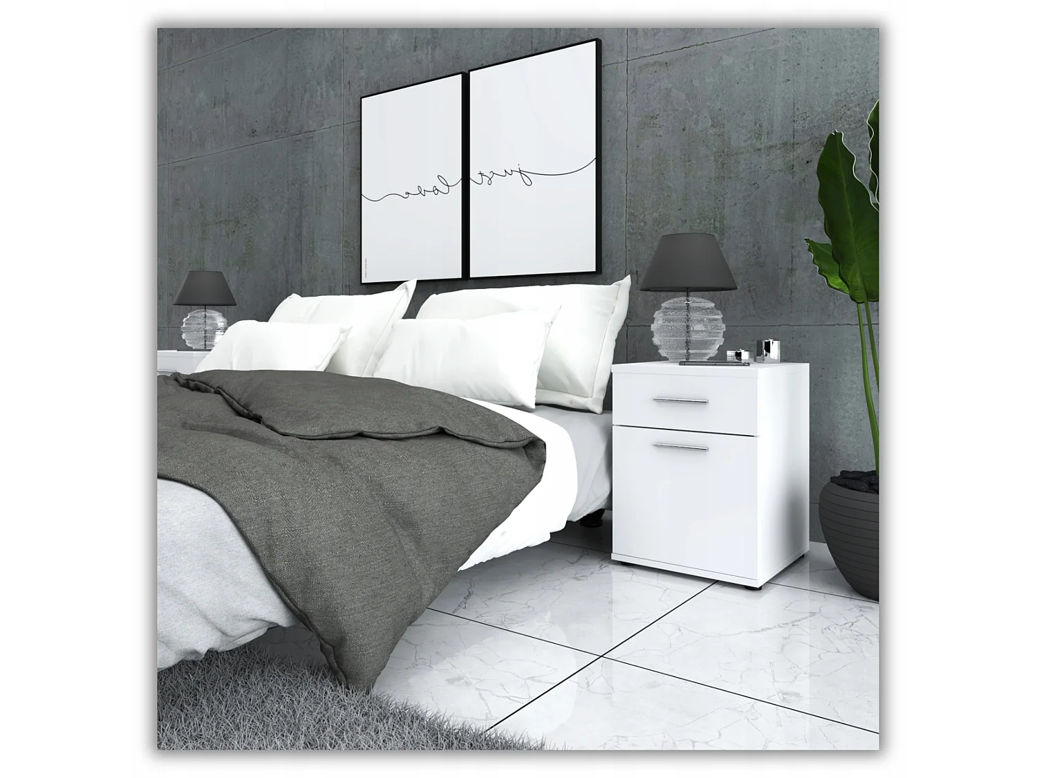 SZAFKA NOCNA BIAŁA 40 CM Z 1 SZUFLADĄ 1 PÓŁKĄ STOLIK NOCNY DO SYPIALNI LOFT